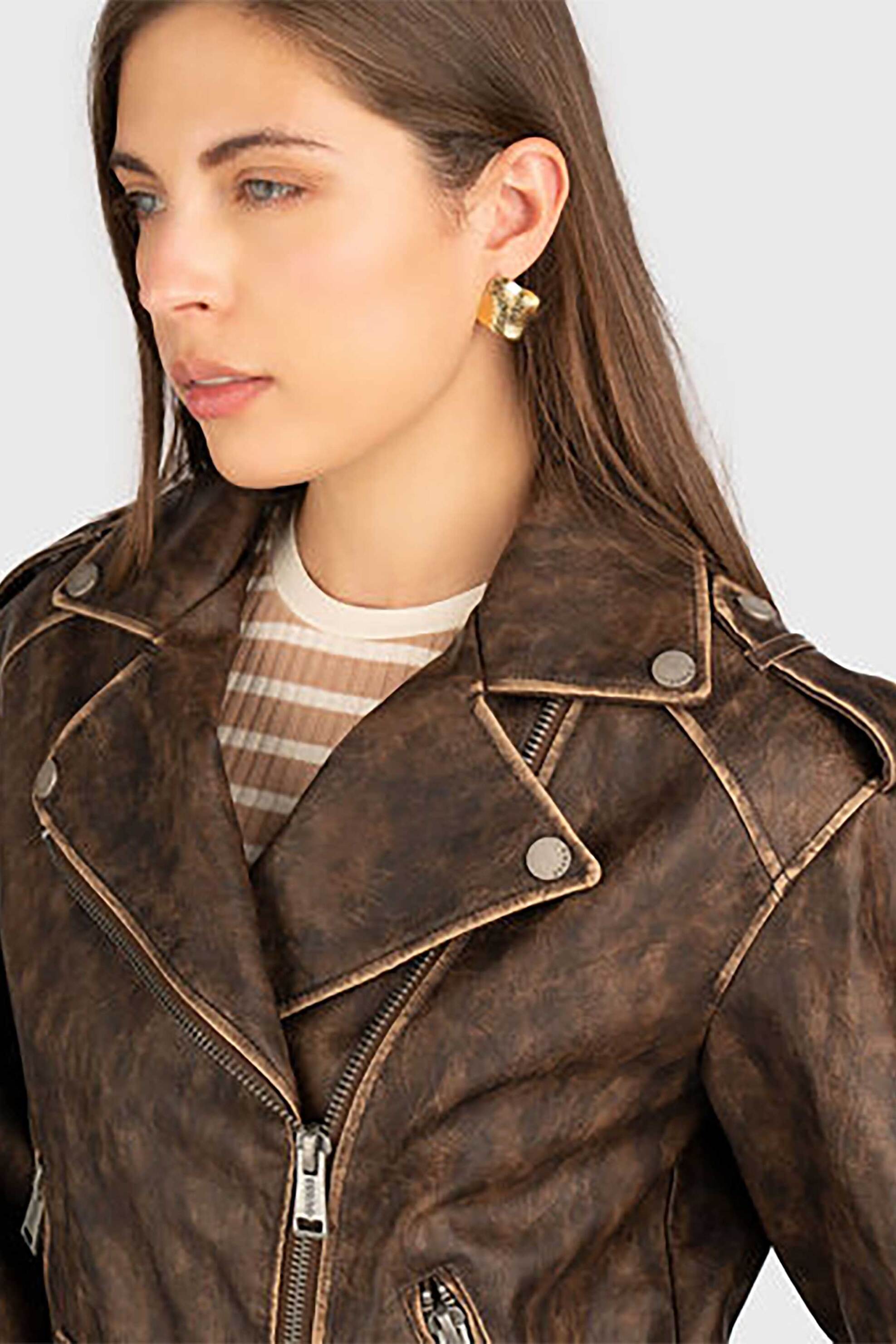 Guess γυναικείο biker jacket faux leather - W5YL04WHDI0 Καφέ φωτογραφία