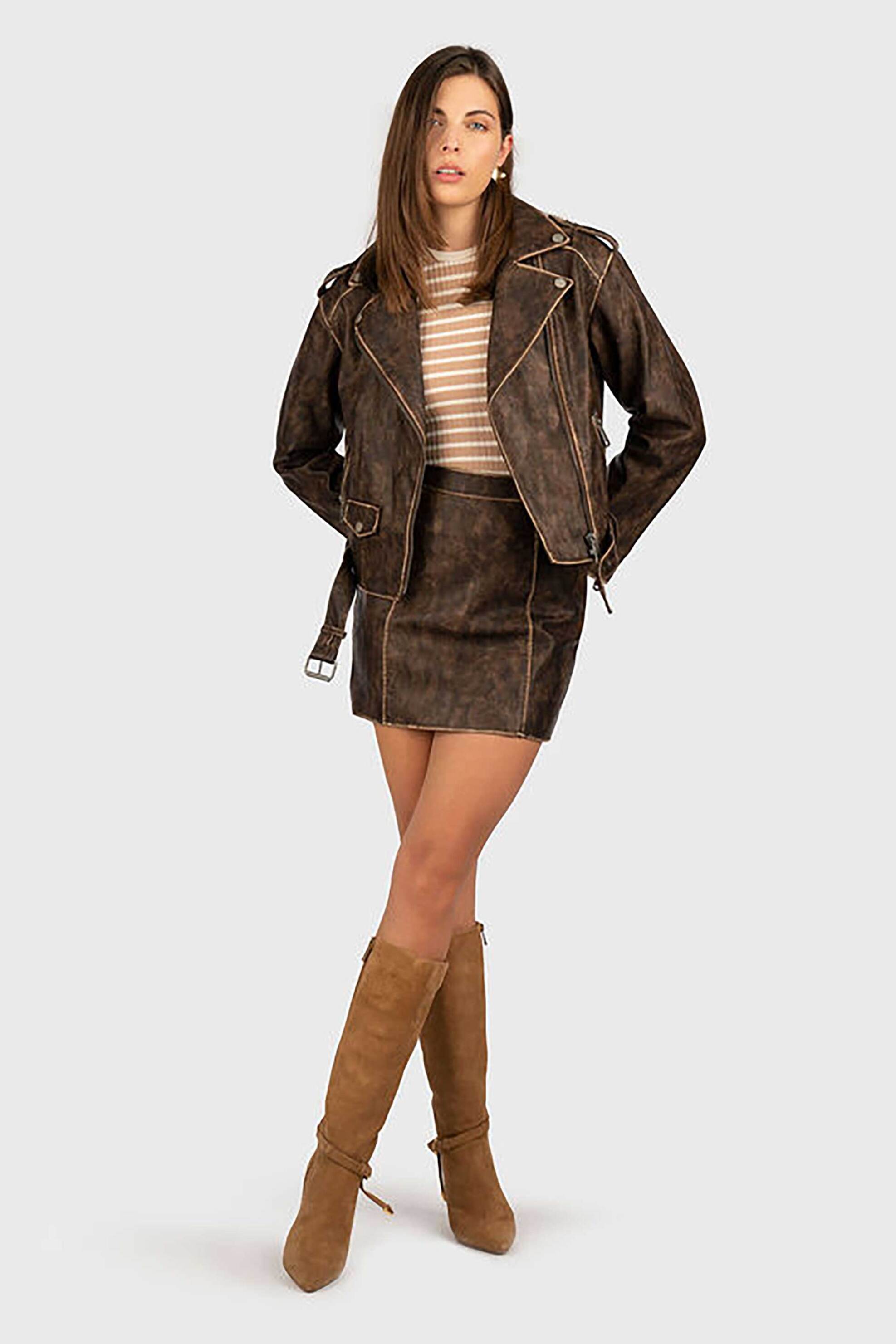 Guess γυναικείο biker jacket faux leather - W5YL04WHDI0 Καφέ φωτογραφία