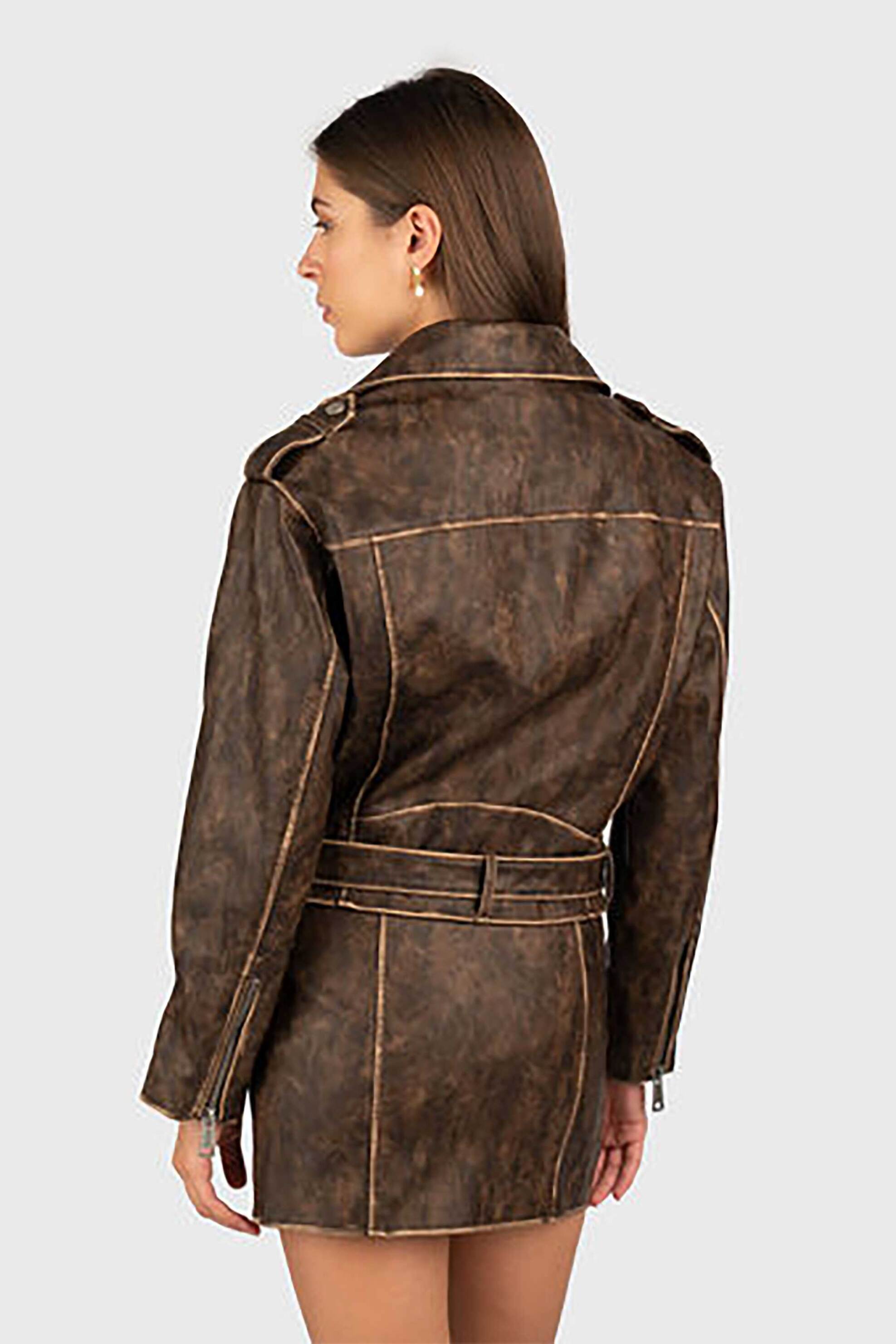 Guess γυναικείο biker jacket faux leather - W5YL04WHDI0 Καφέ φωτογραφία
