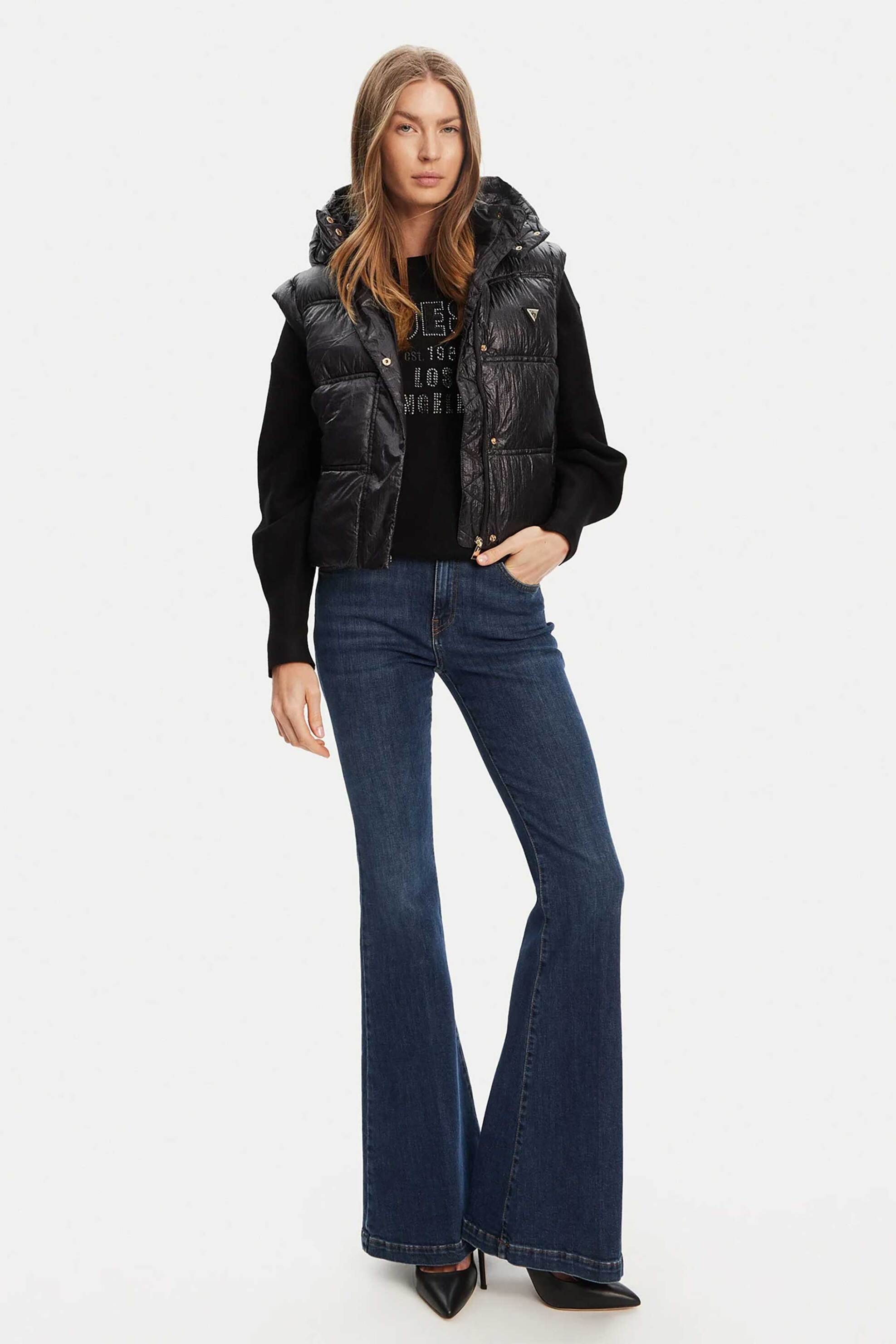 Guess γυναικείο αμάνικο μπουφάν καπιτονέ με ψηλό λαιμό και λογότυπο "Ernestine" - W5YL11WHDO2 Μαύρο φωτογραφία