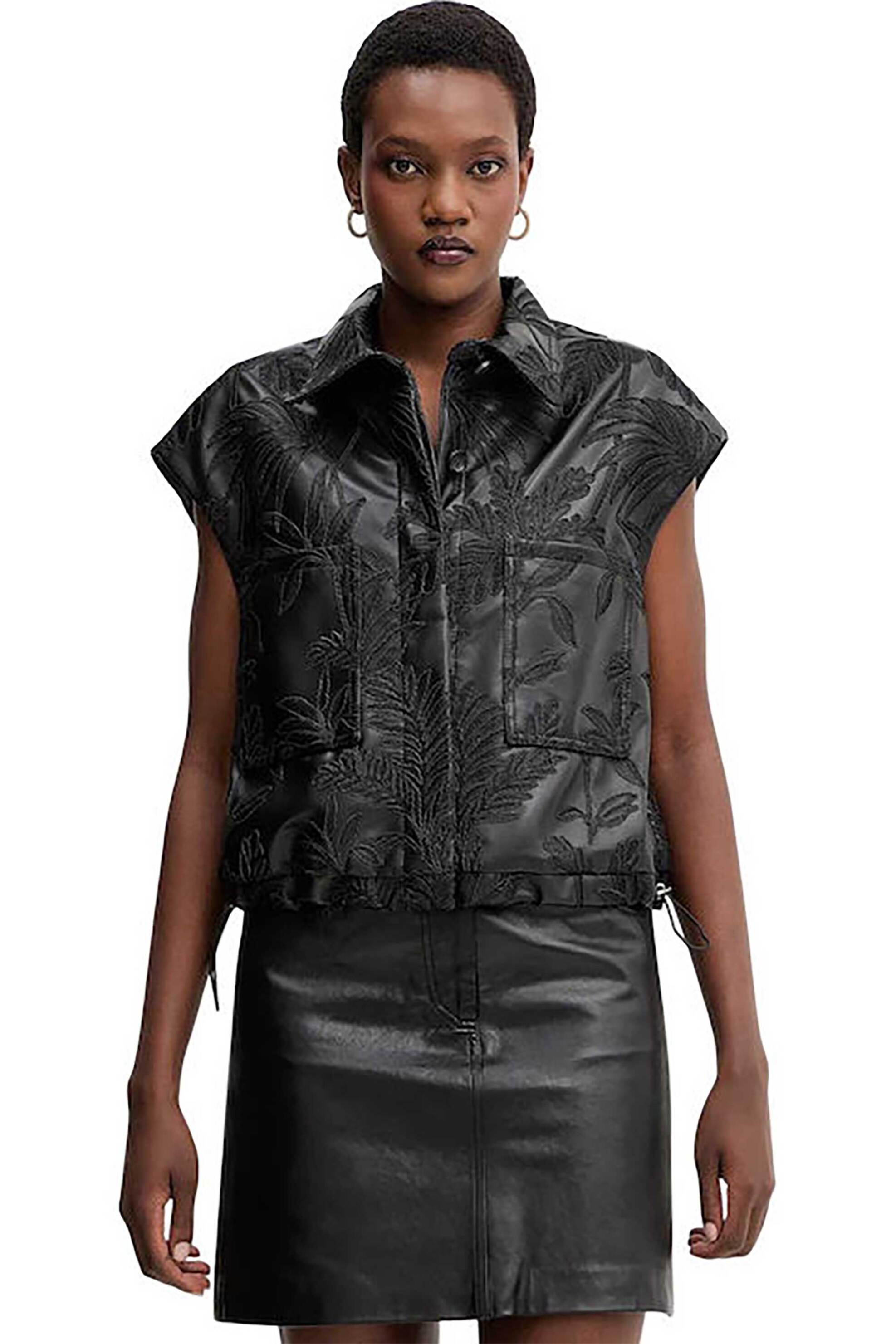 Guess γυναικείο αμάνικο γιλέκο μπουφάν με ανάγλυφο σχέδιο - W5YN79WHGU0 Μαύρο