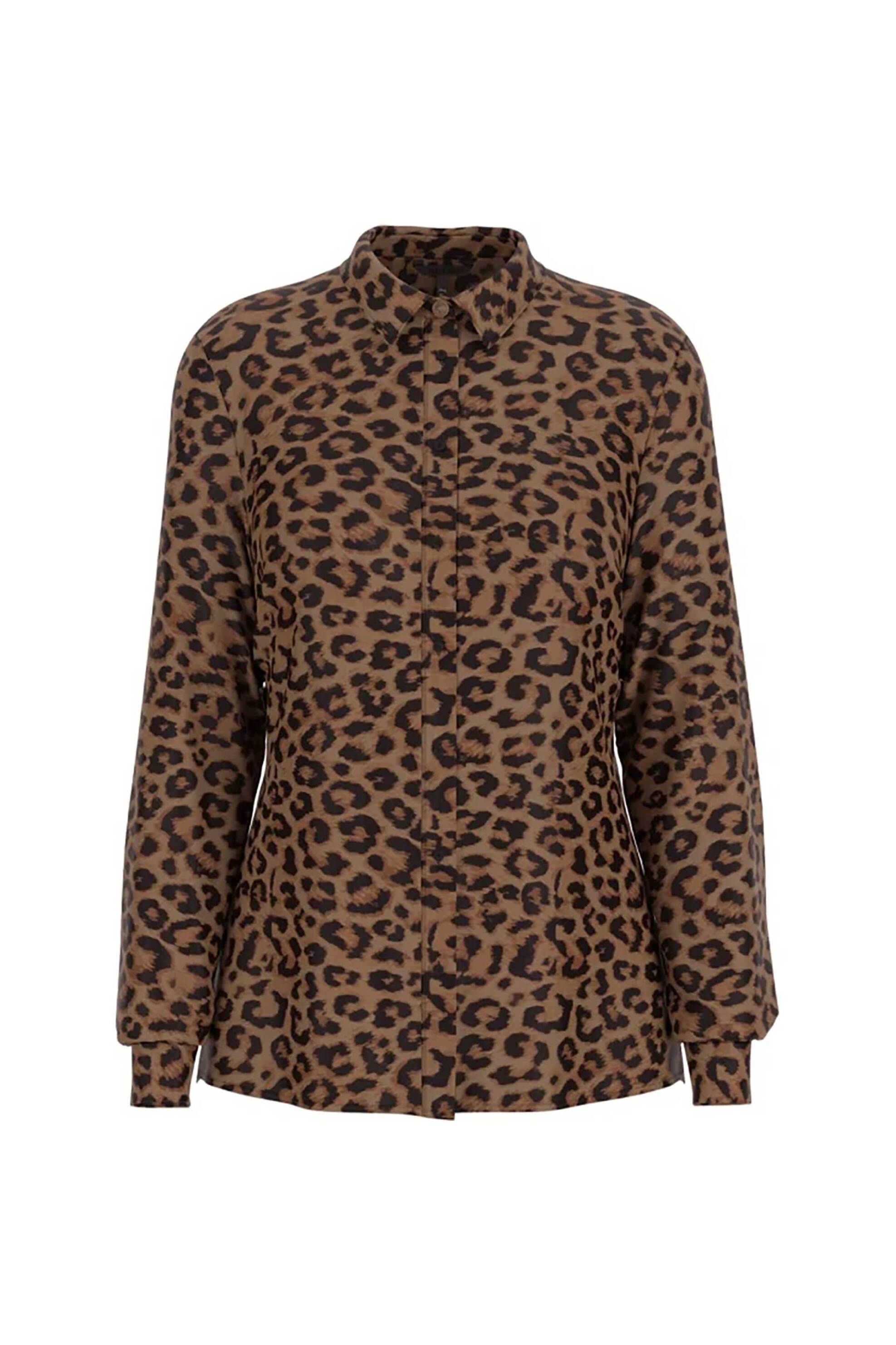 Guess γυναικείο πουκάμισο με animal print Relaxed Fit - W5BH73WGLA2 Καφέ