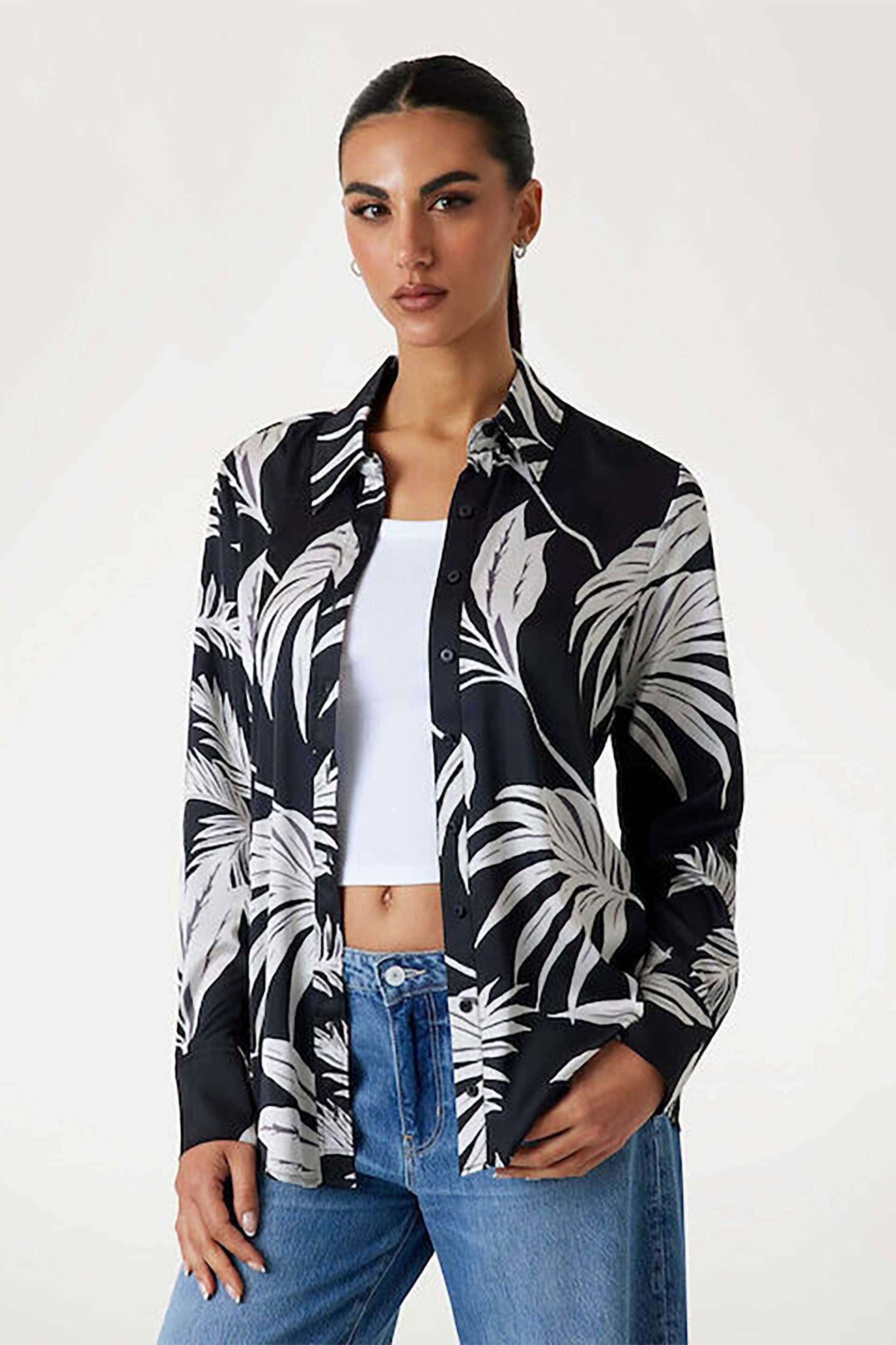 Guess γυναικείο πουκάμισο με all-over print Regular Fit - W5YH03WF1T2 Ασπρόμαυρο