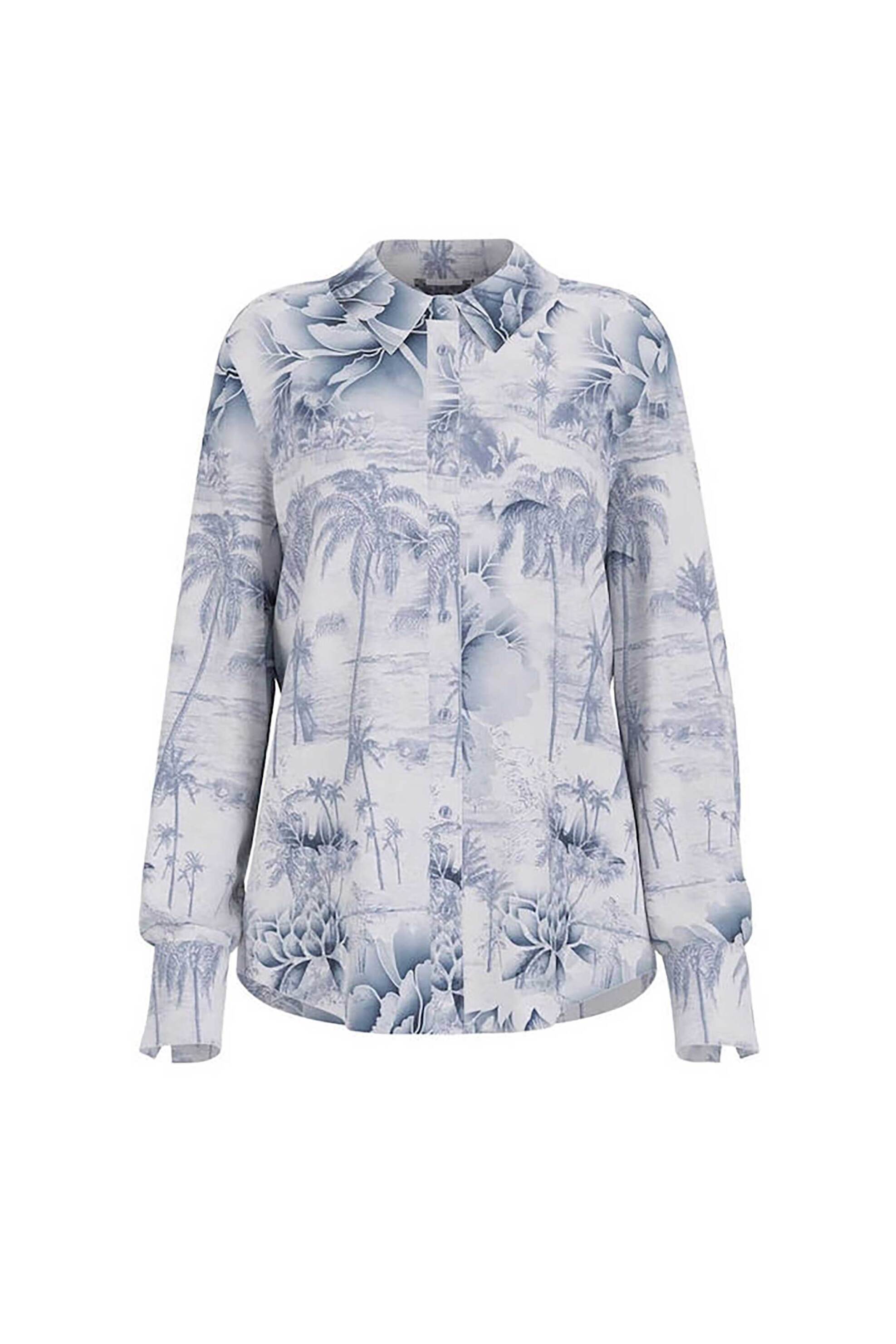 Guess γυναικείο πουκάμισο με all-over print Regular Fit - W5YH03WF1T2 Λευκό - Μπλε