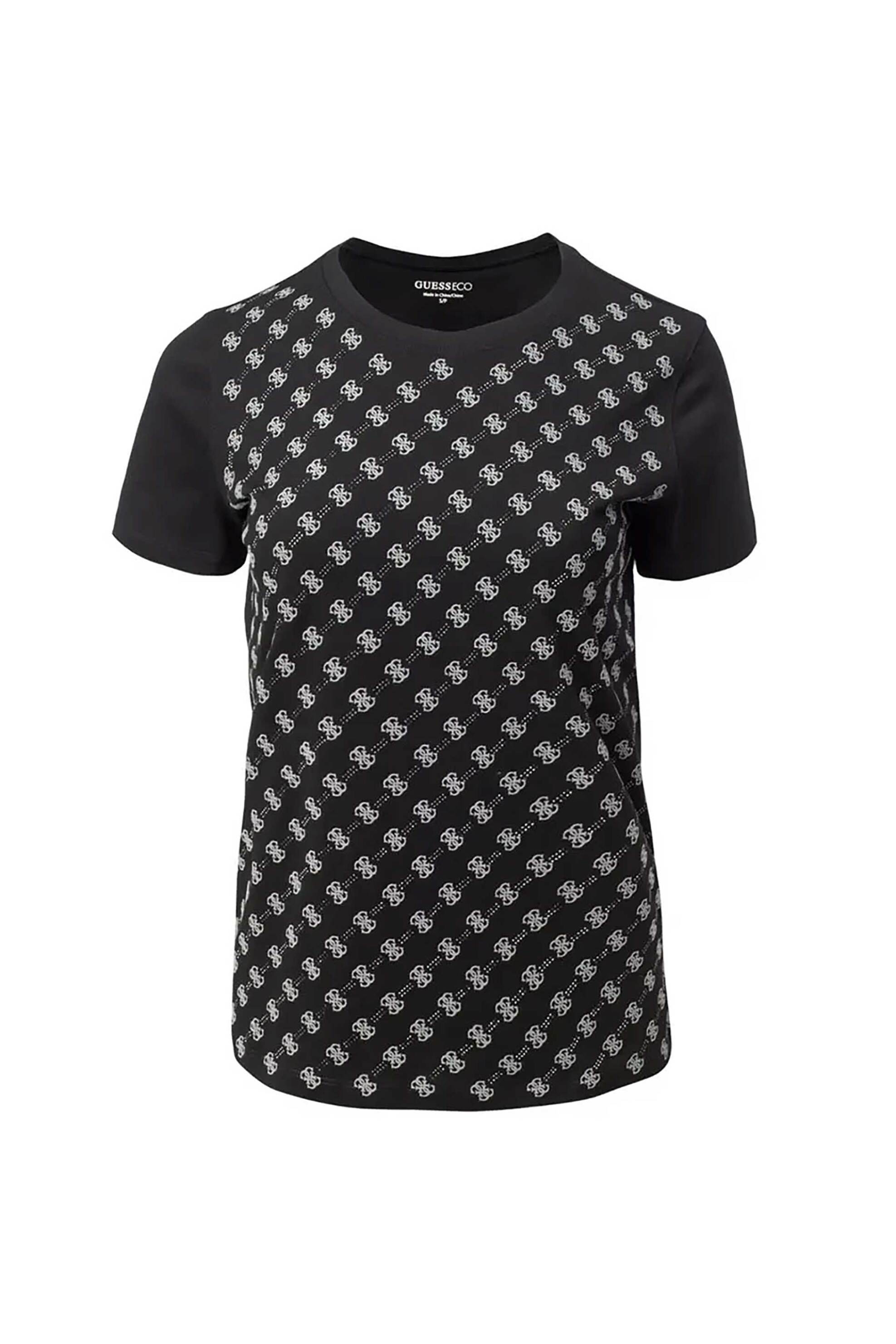 Guess γυναικείο T-shirt με all-over λογότυπο με στρας - W5BI21I3Z14 Μαύρο