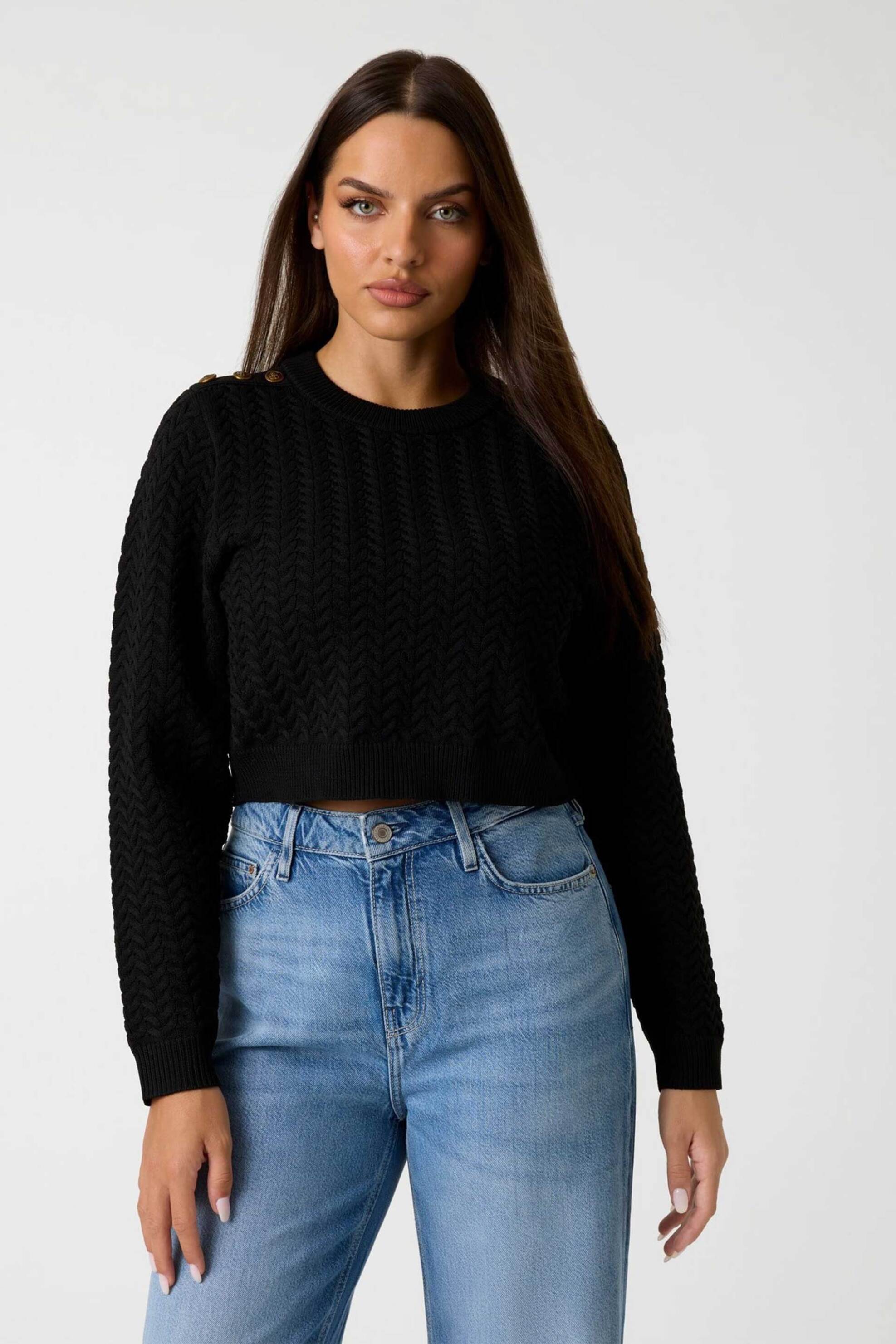 Guess γυναικεία πλεκτή μπλούζα με πλεξούδες "Reona" - W5BR87Z3LX2 Μαύρο