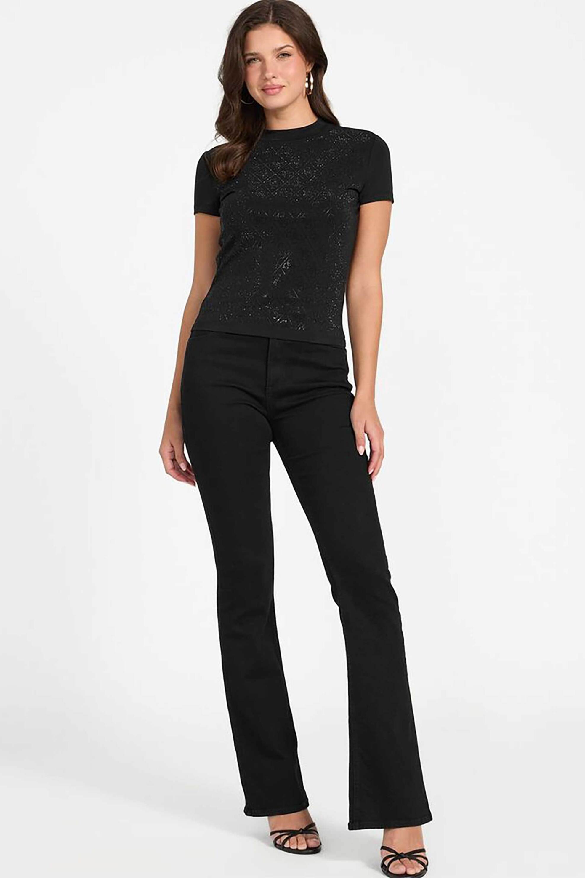 Guess γυναικείο T-shirt με all-over logo print - W4BI26J1314 Μαύρο
