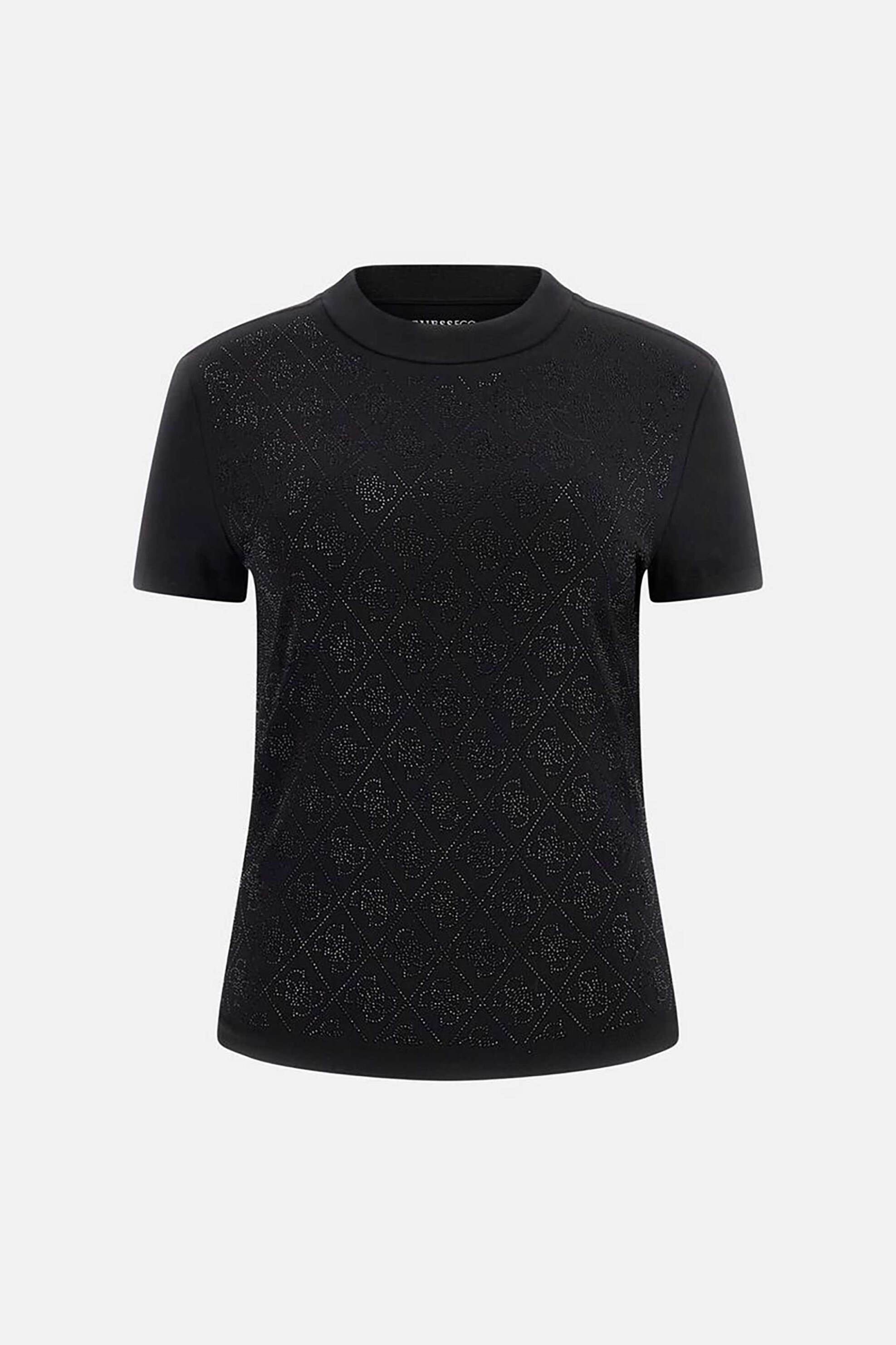 Guess Γυναικείο T-Shirt με All-Over Logo Print - W4Bi26J1314 Μαύρο