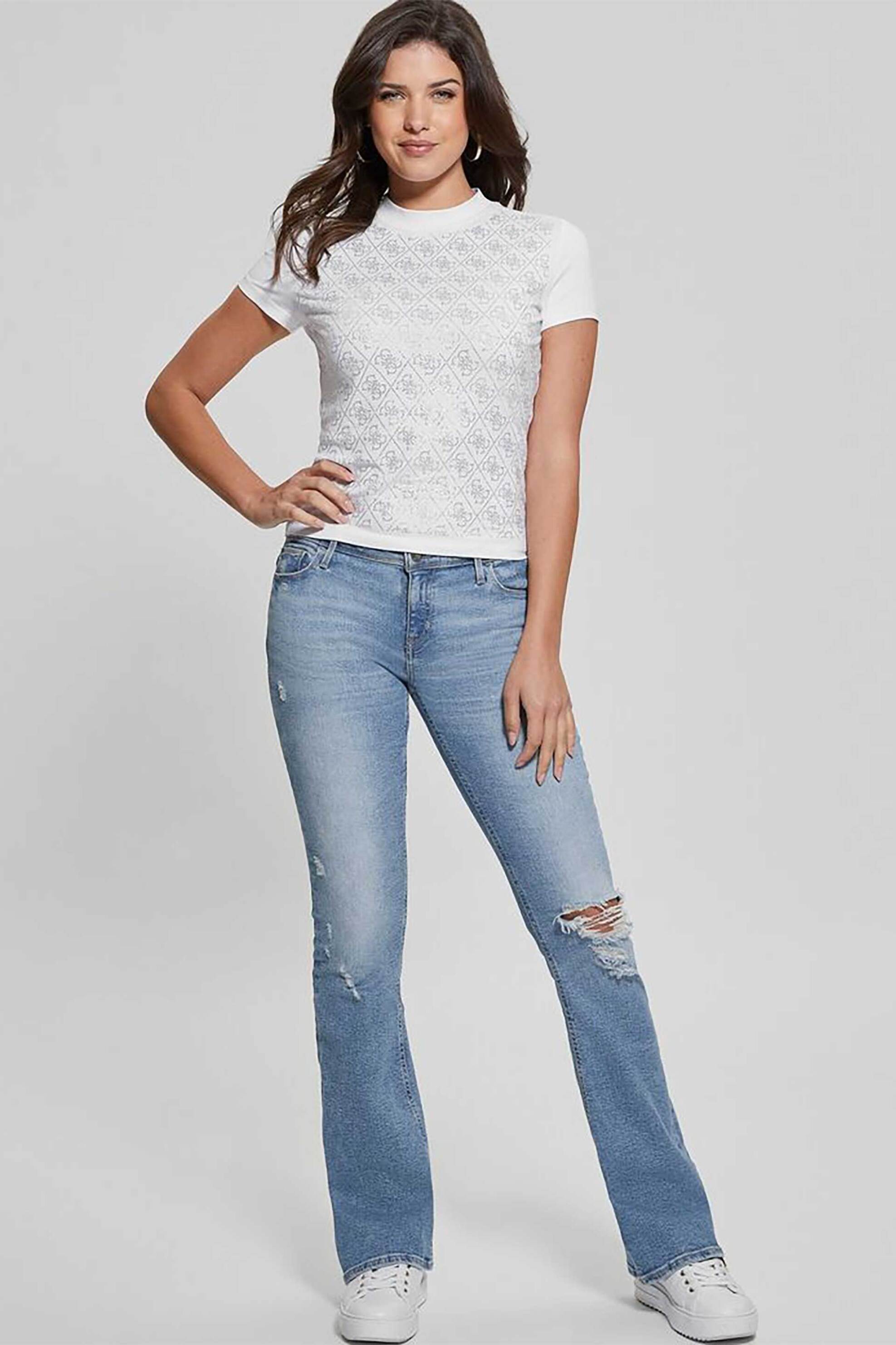 Guess γυναικείο T-shirt με all-over logo print - W4BI26J1314 Λευκό