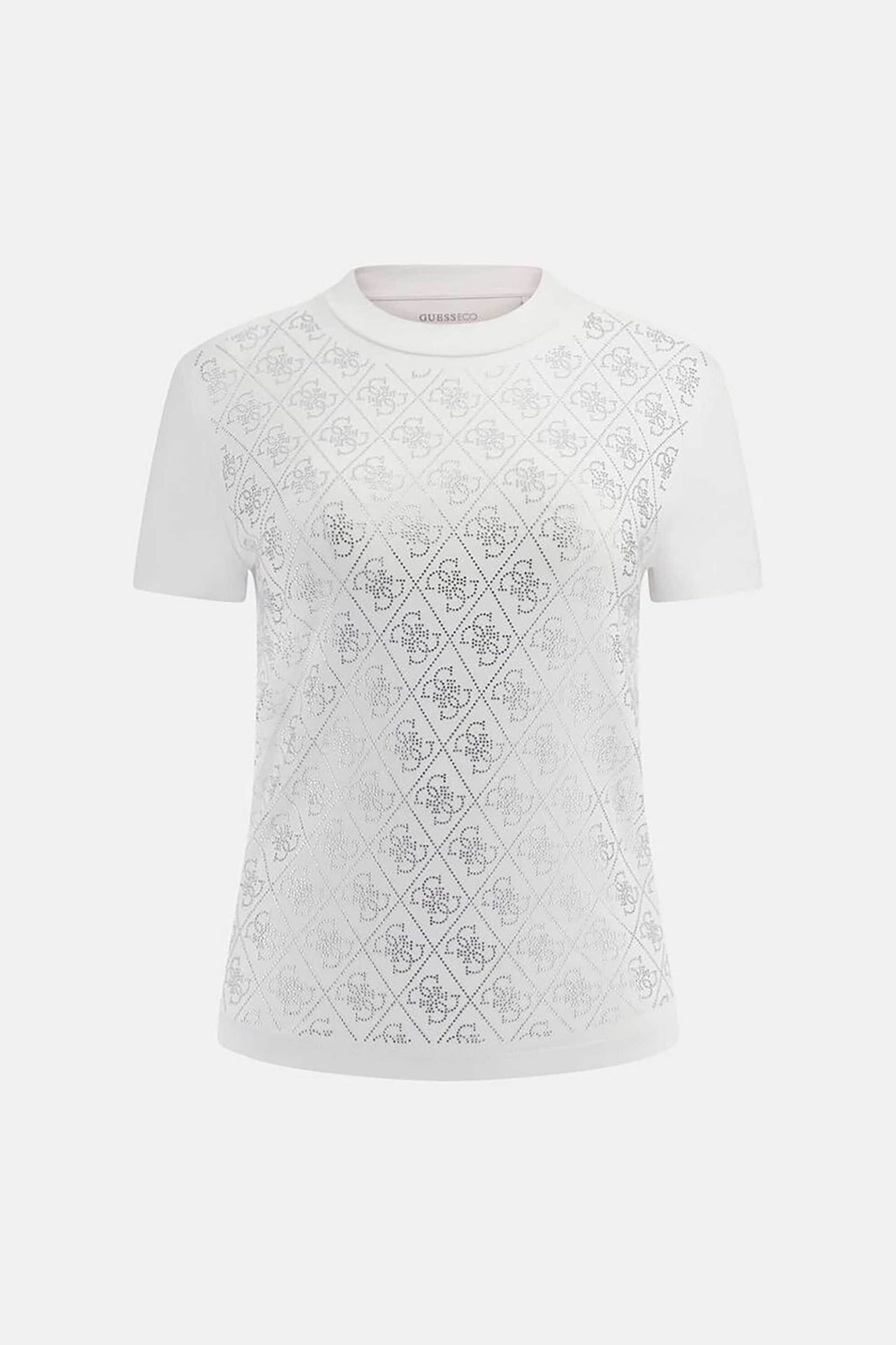 Guess Γυναικείο T-Shirt με All-Over Logo Print - W4Bi26J1314 Λευκό