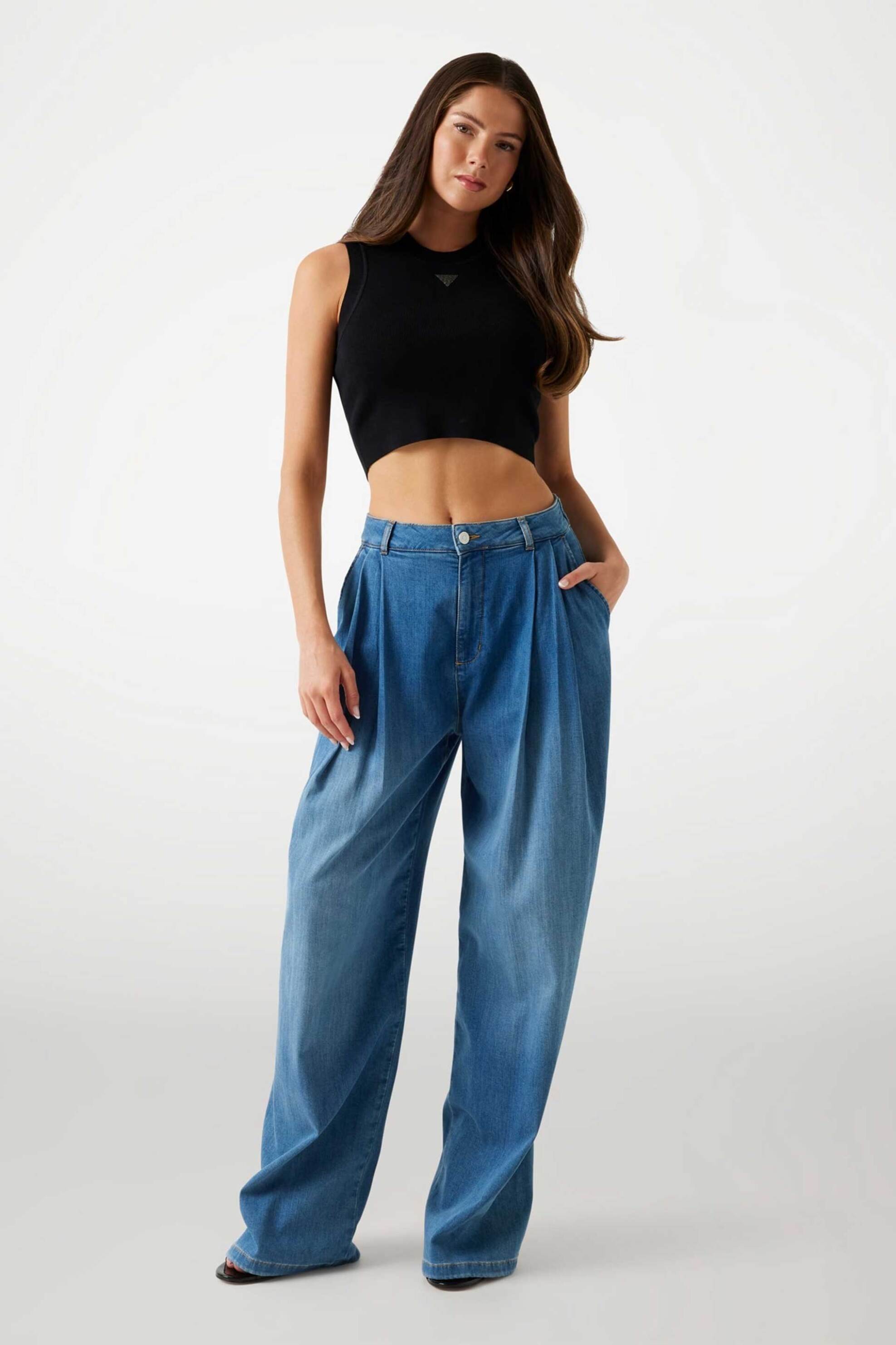 GUESS Guess γυναικείο αμάνικο τοπ cropped Slim Fit - W4GZ34Z3F40 Μαύρο - 2