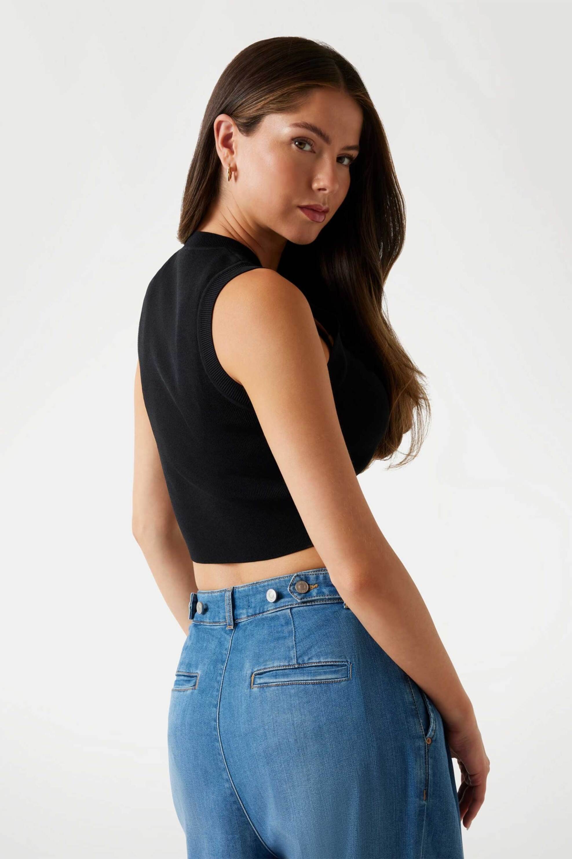 GUESS Guess γυναικείο αμάνικο τοπ cropped Slim Fit - W4GZ34Z3F40 Μαύρο - 3