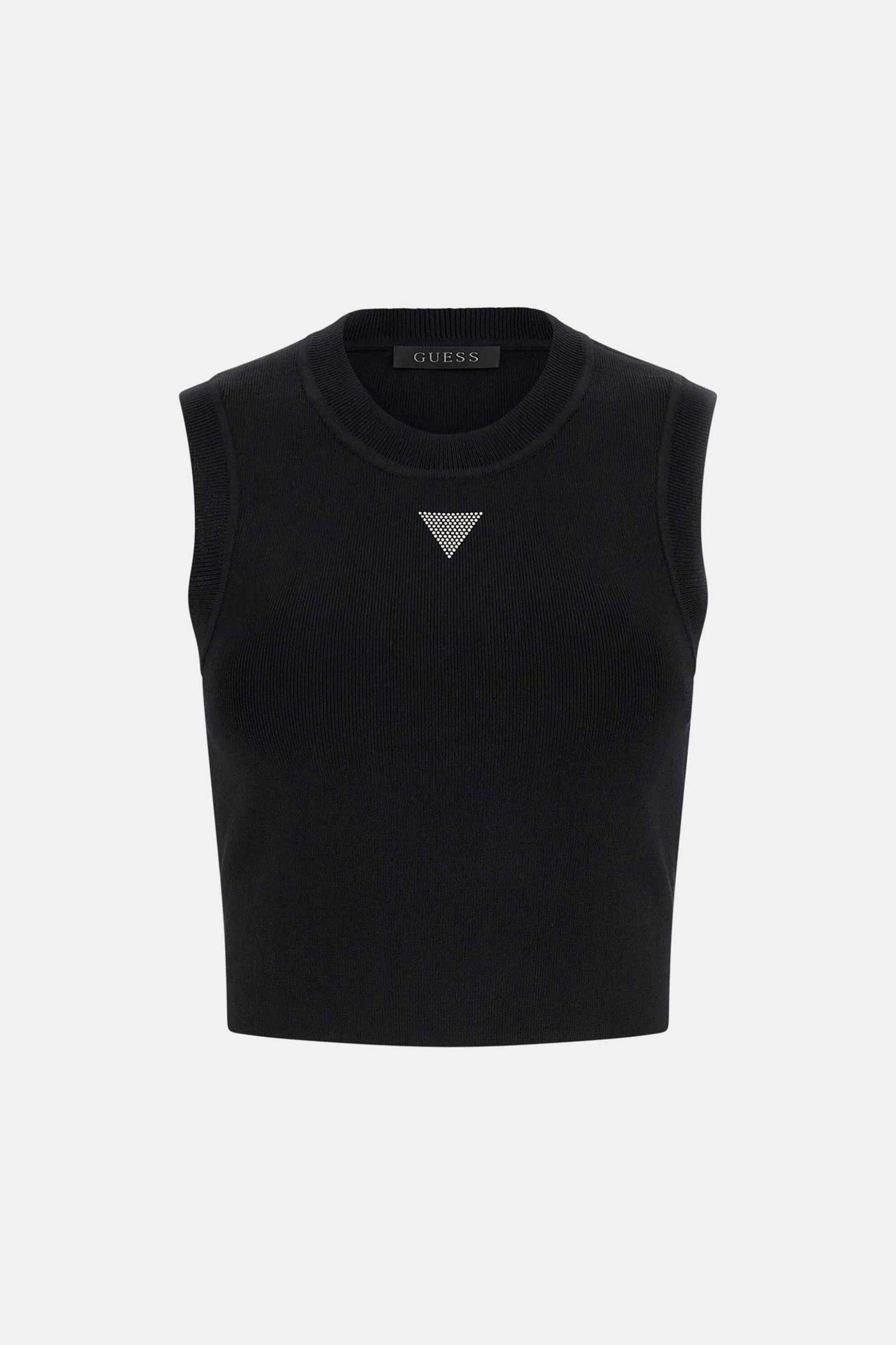Guess Γυναικείο Αμάνικο Τοπ Cropped Slim Fit - W4Gz34Z3F40 Μαύρο