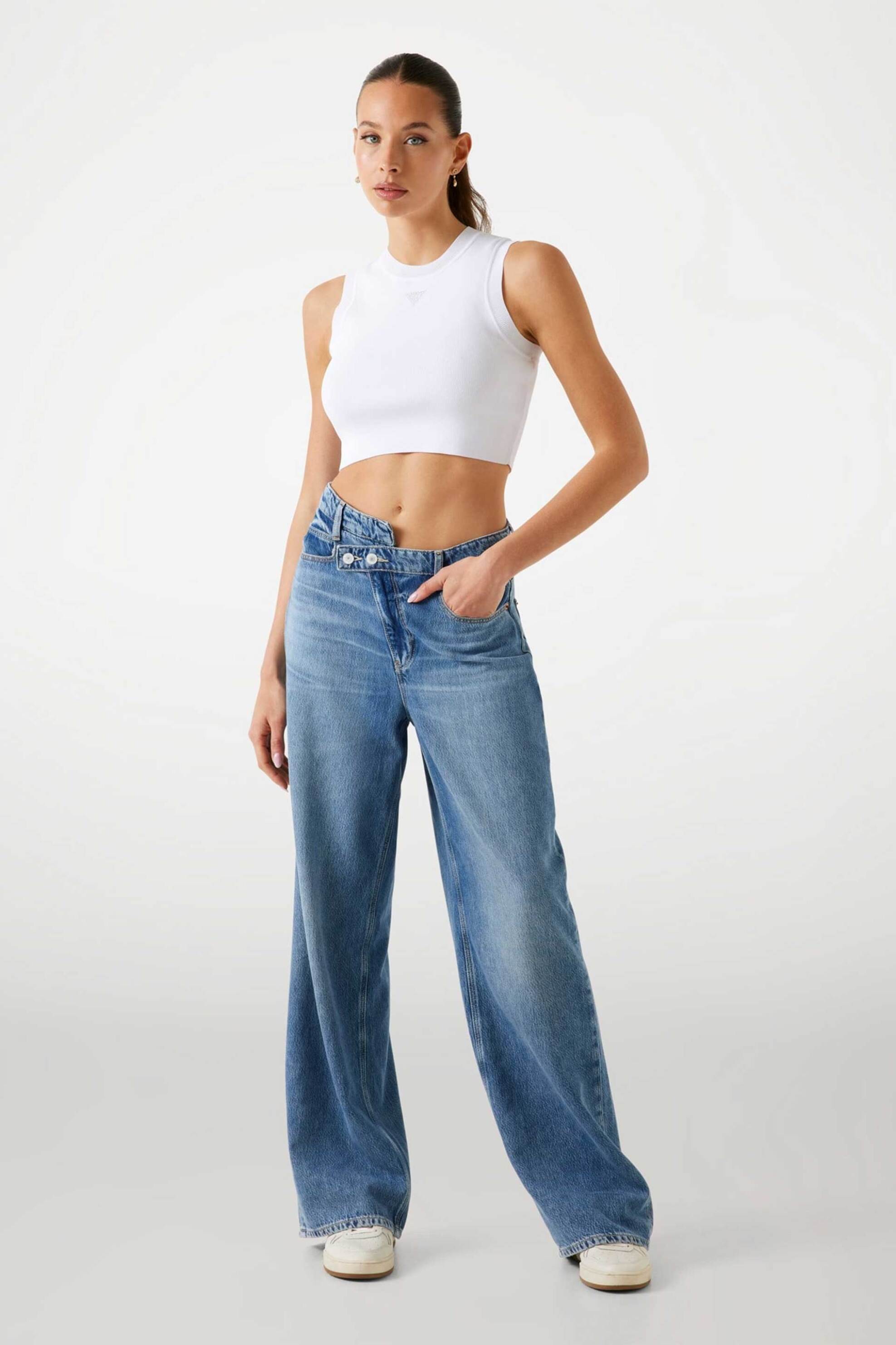 GUESS Guess γυναικείο αμάνικο τοπ cropped Slim Fit - W4GZ34Z3F40 Λευκό - 2