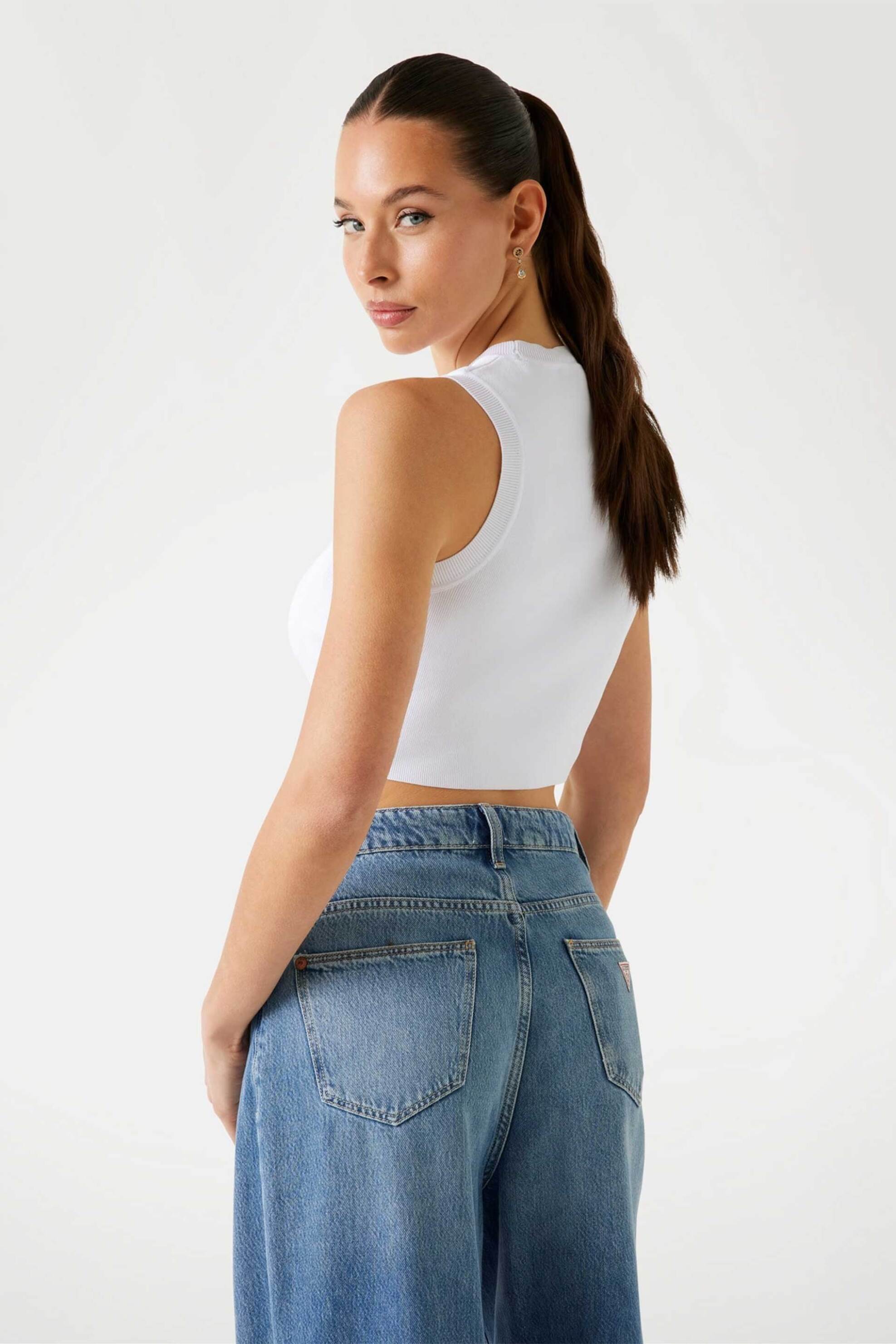 GUESS Guess γυναικείο αμάνικο τοπ cropped Slim Fit - W4GZ34Z3F40 Λευκό - 3