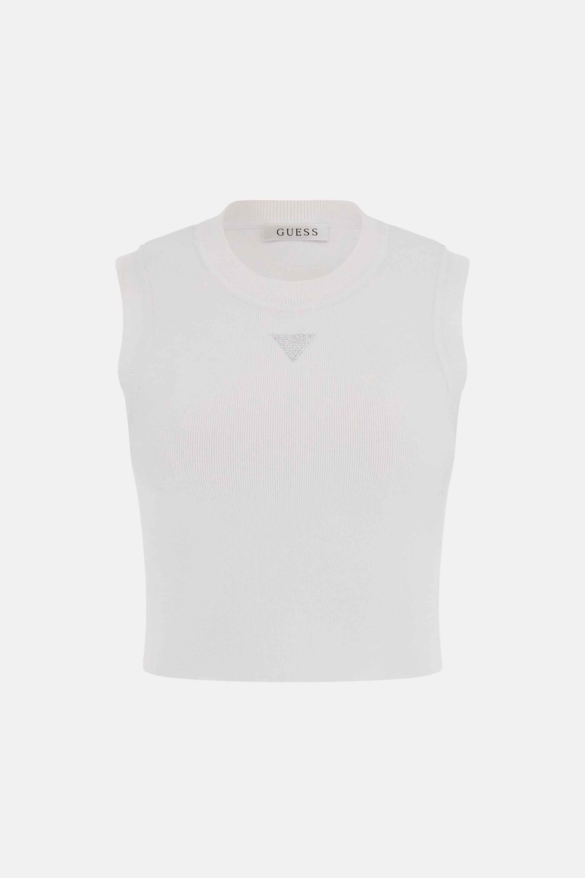 Guess Γυναικείο Αμάνικο Τοπ Cropped Slim Fit - W4Gz34Z3F40 Λευκό