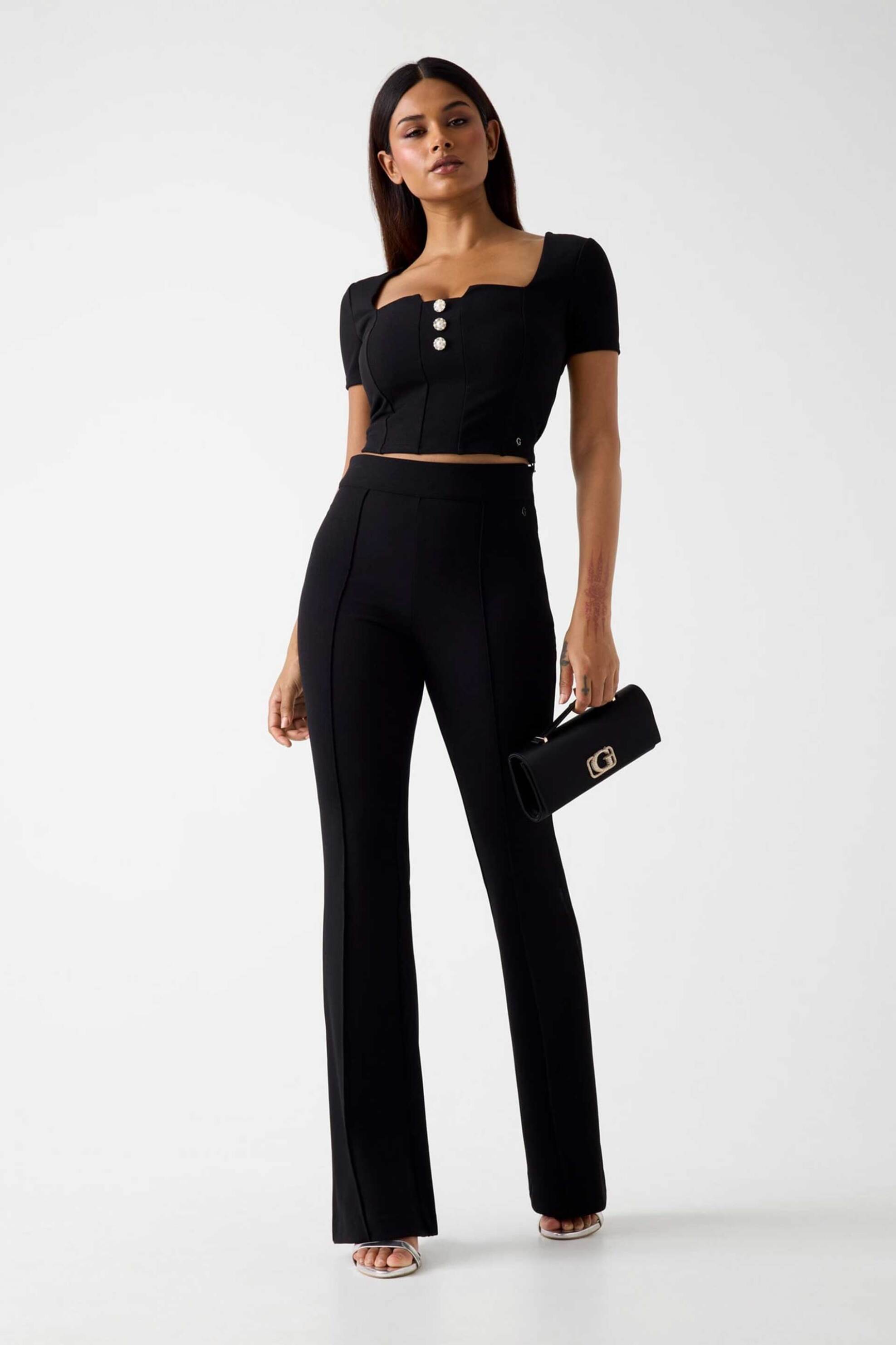 Guess γυναικείο ψηλόμεσο παντελόνι Flared Fit - W4YB01KCBO2 Μαύρο