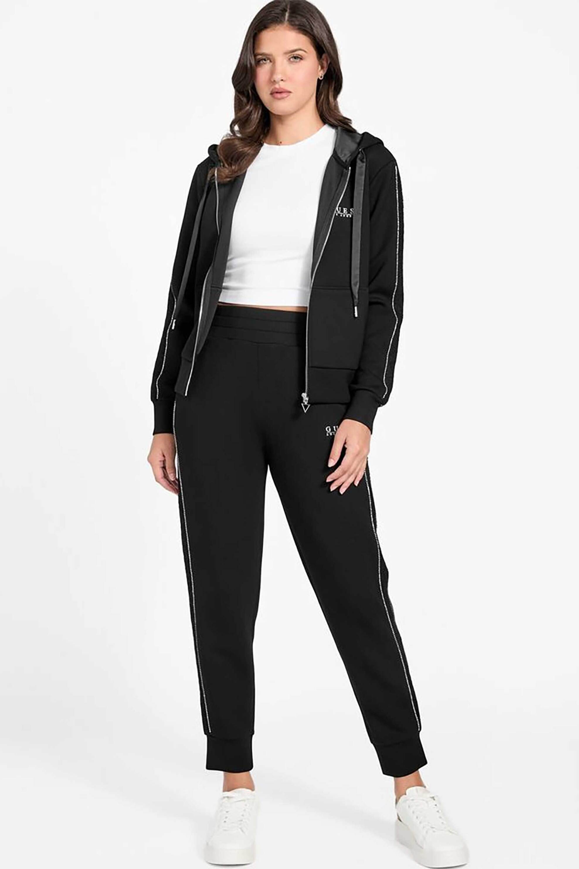 GUESS Guess γυναικείο παντελόνι φόρμας με λωρίδα και λογότυπο "New Victoire" - W6RB45KBYE2 Μαύρο