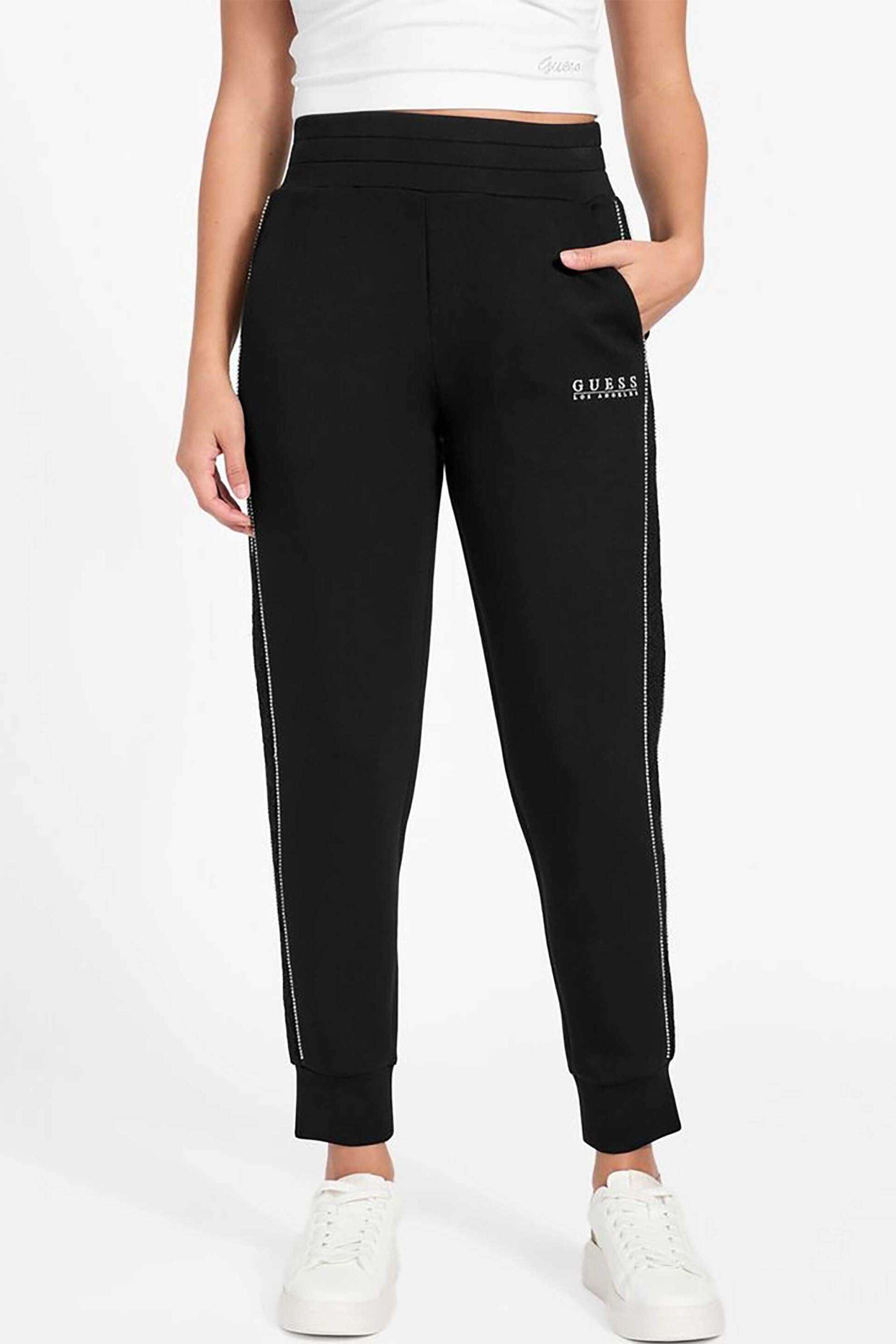 GUESS Guess γυναικείο παντελόνι φόρμας με λωρίδα και λογότυπο "New Victoire" - W6RB45KBYE2 Μαύρο - 2