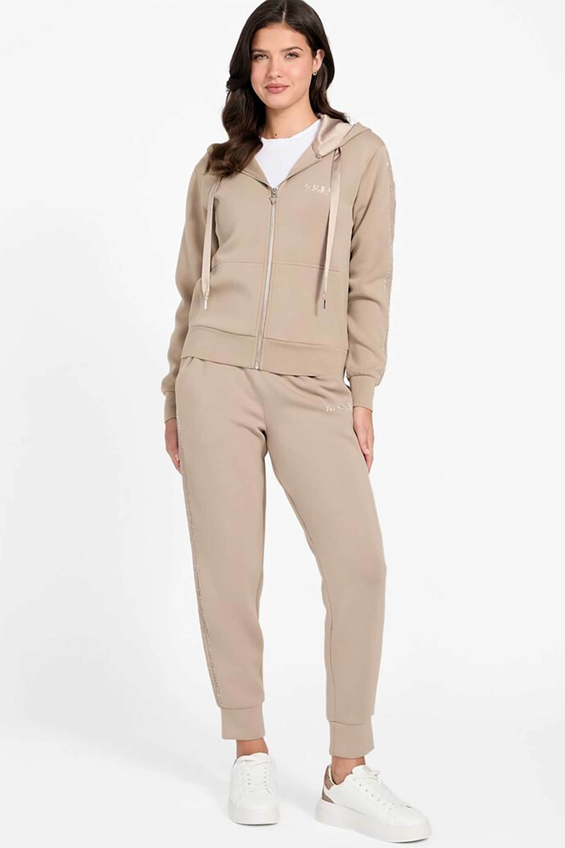 Guess γυναικείο παντελόνι φόρμας με λωρίδα και λογότυπο "New Victoire" - W6RB45KBYE2 Μπεζ