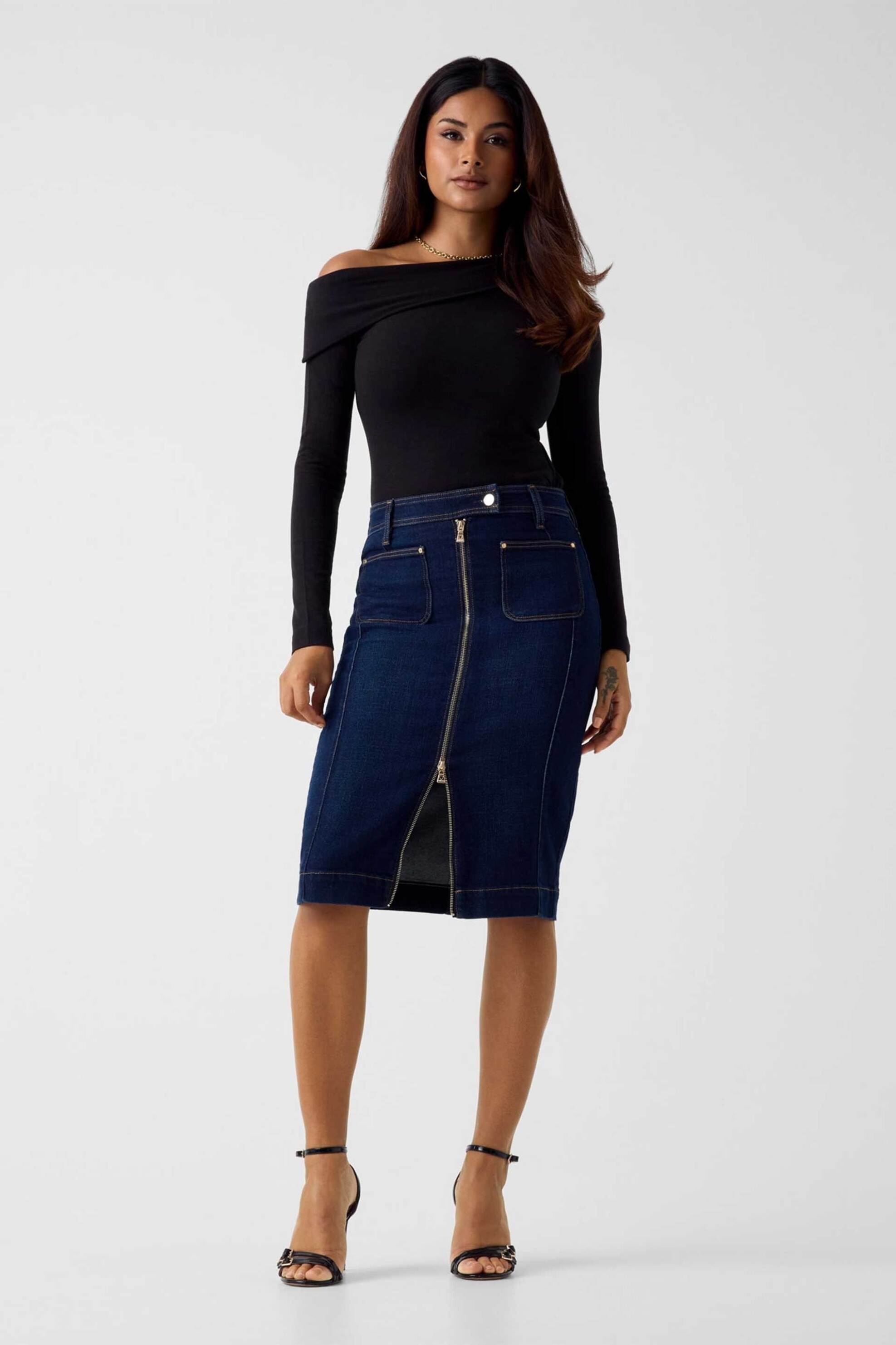 Guess γυναικεία midi denim φούστα Regular Fit - W6RD0UD6881 Denim Blue