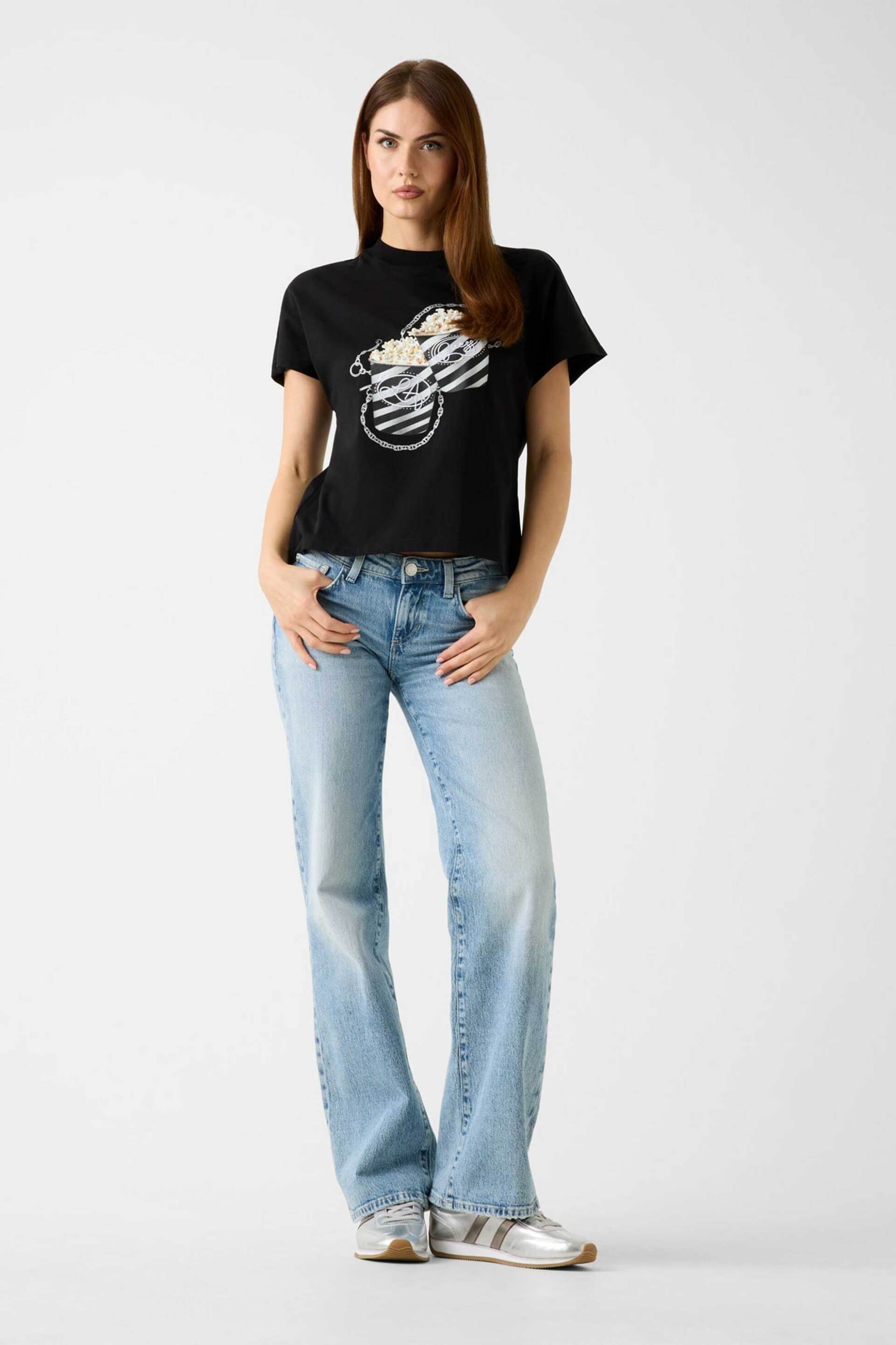Guess γυναικείο T-shirt με ανάγλυφο print και στρας Regular Fit - W6RI28I3Z14 Μαύρο φωτογραφία