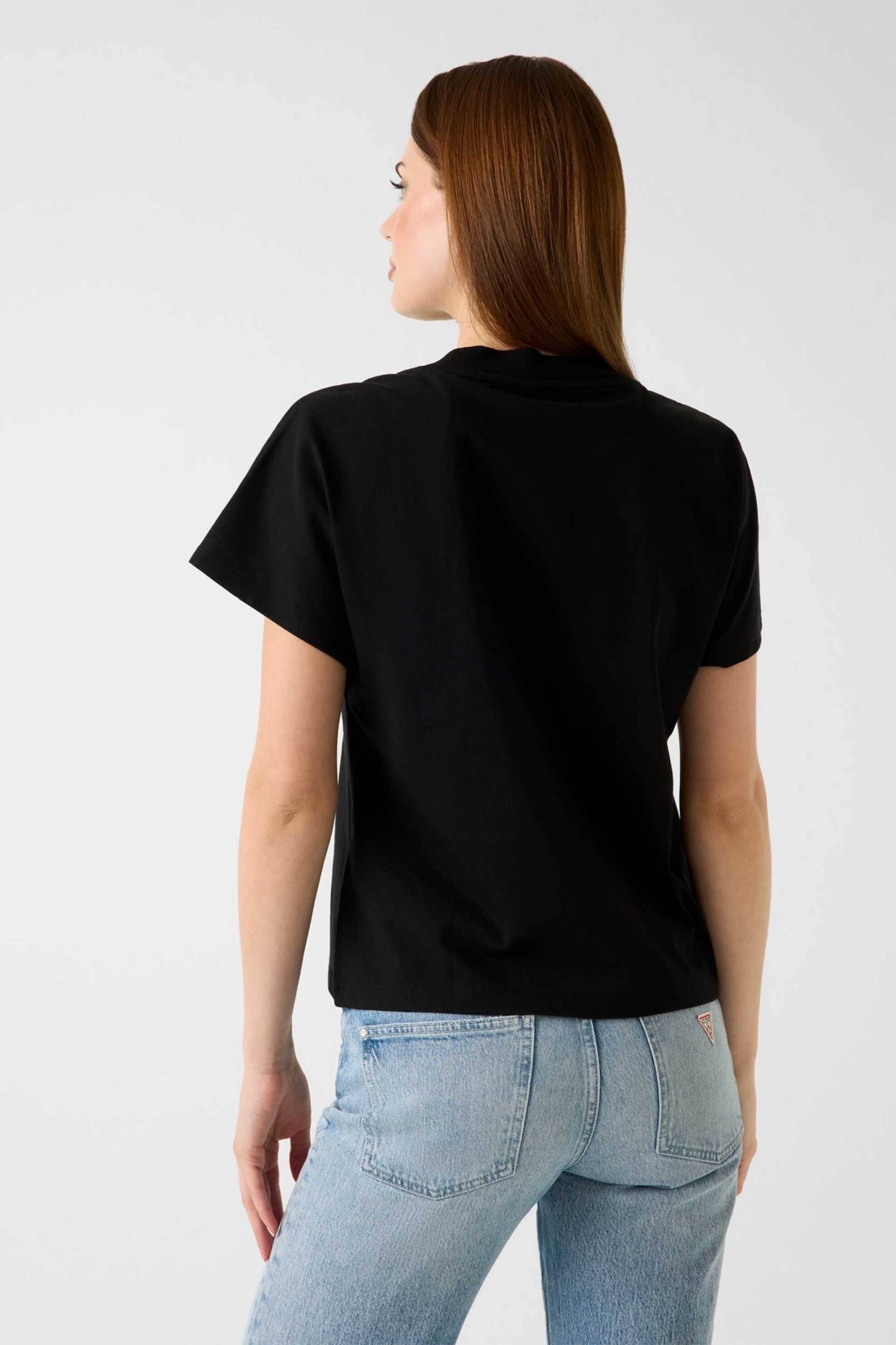 Guess γυναικείο T-shirt με ανάγλυφο print και στρας Regular Fit - W6RI28I3Z14 Μαύρο φωτογραφία