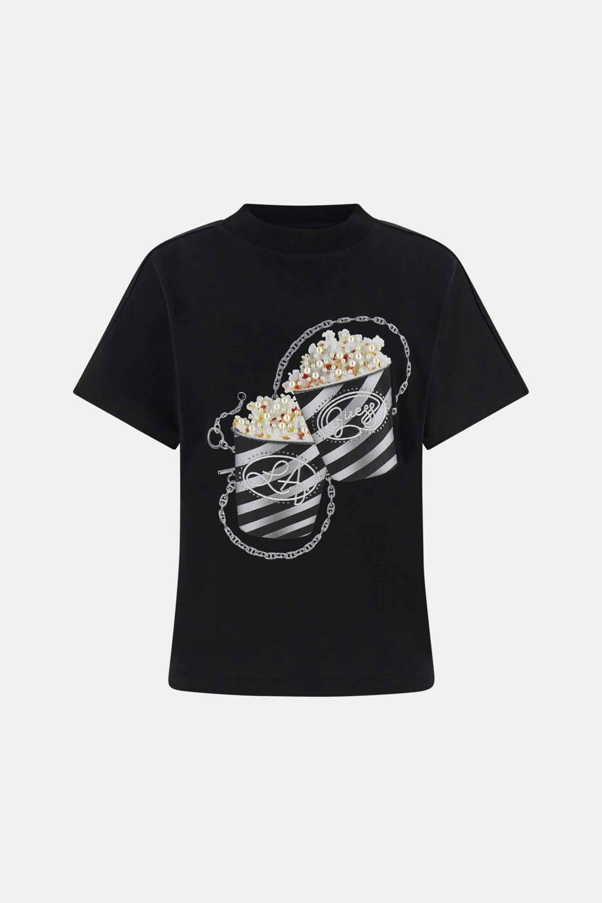 Guess Γυναικείο T-Shirt με Ανάγλυφο Print Και Στρας Regular Fit - W6Ri28I3Z14 Μαύρο
