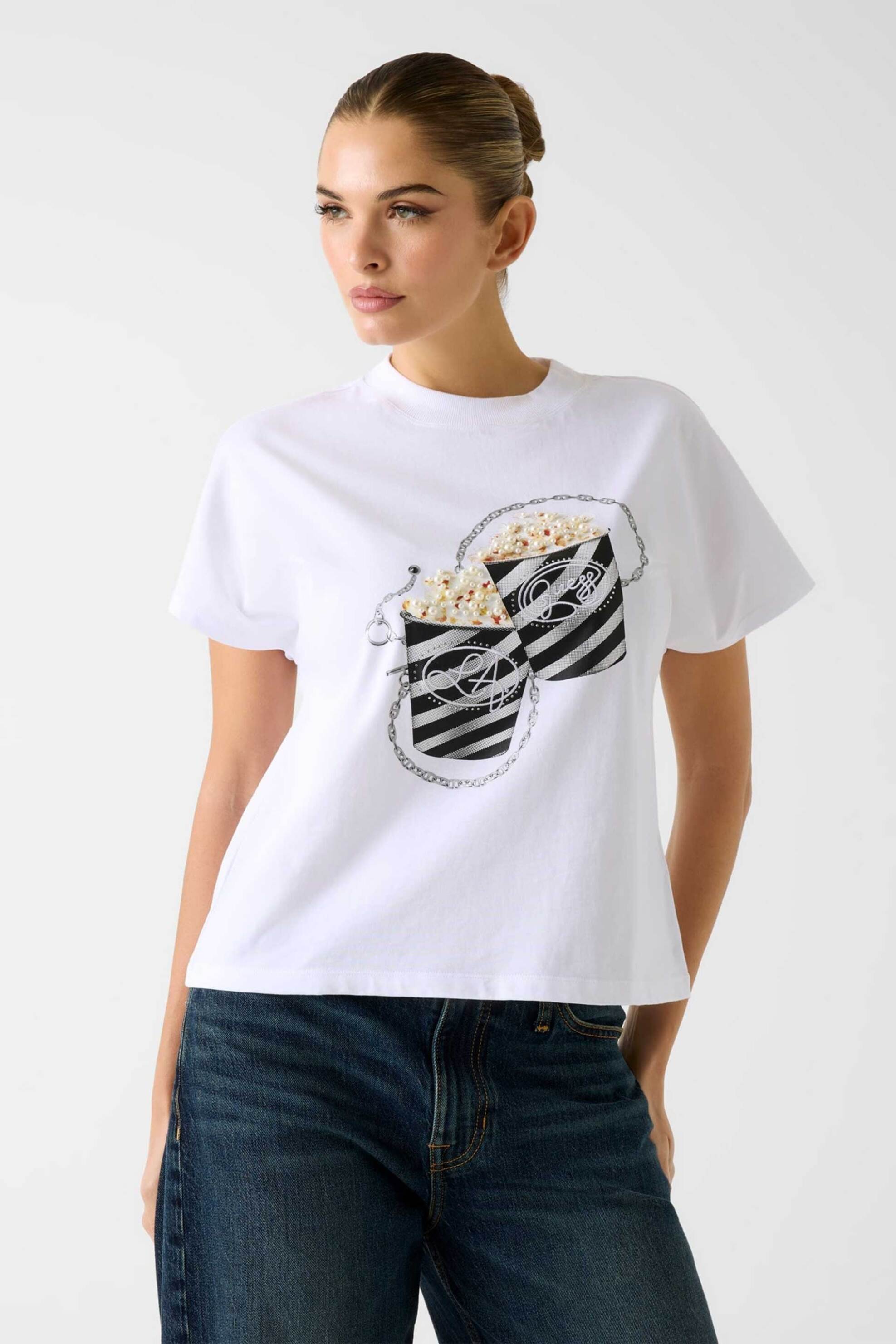 Guess γυναικείο T-shirt με ανάγλυφο print και στρας Regular Fit - W6RI28I3Z14 Λευκό