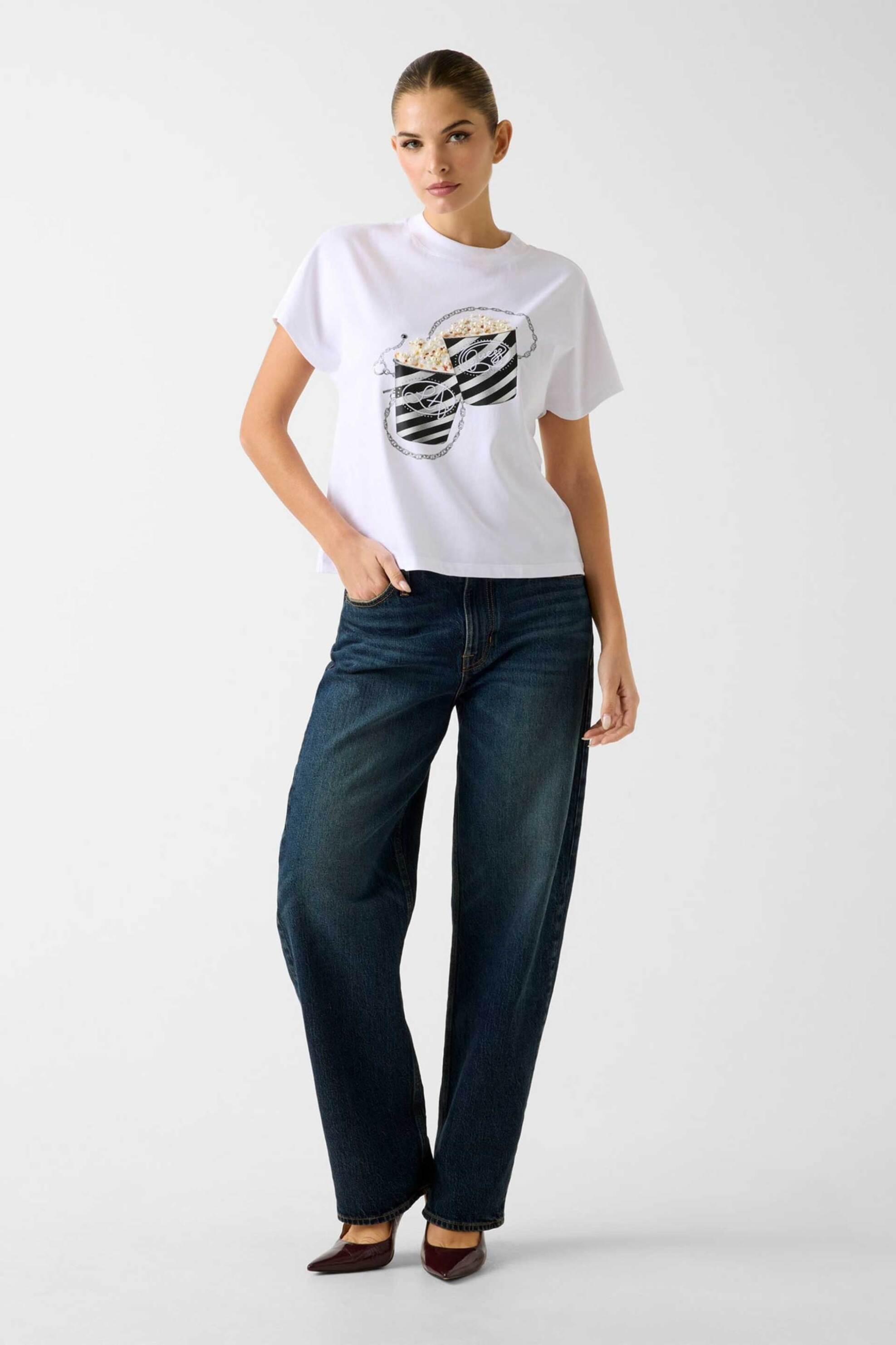 Guess γυναικείο T-shirt με ανάγλυφο print και στρας Regular Fit - W6RI28I3Z14 Λευκό