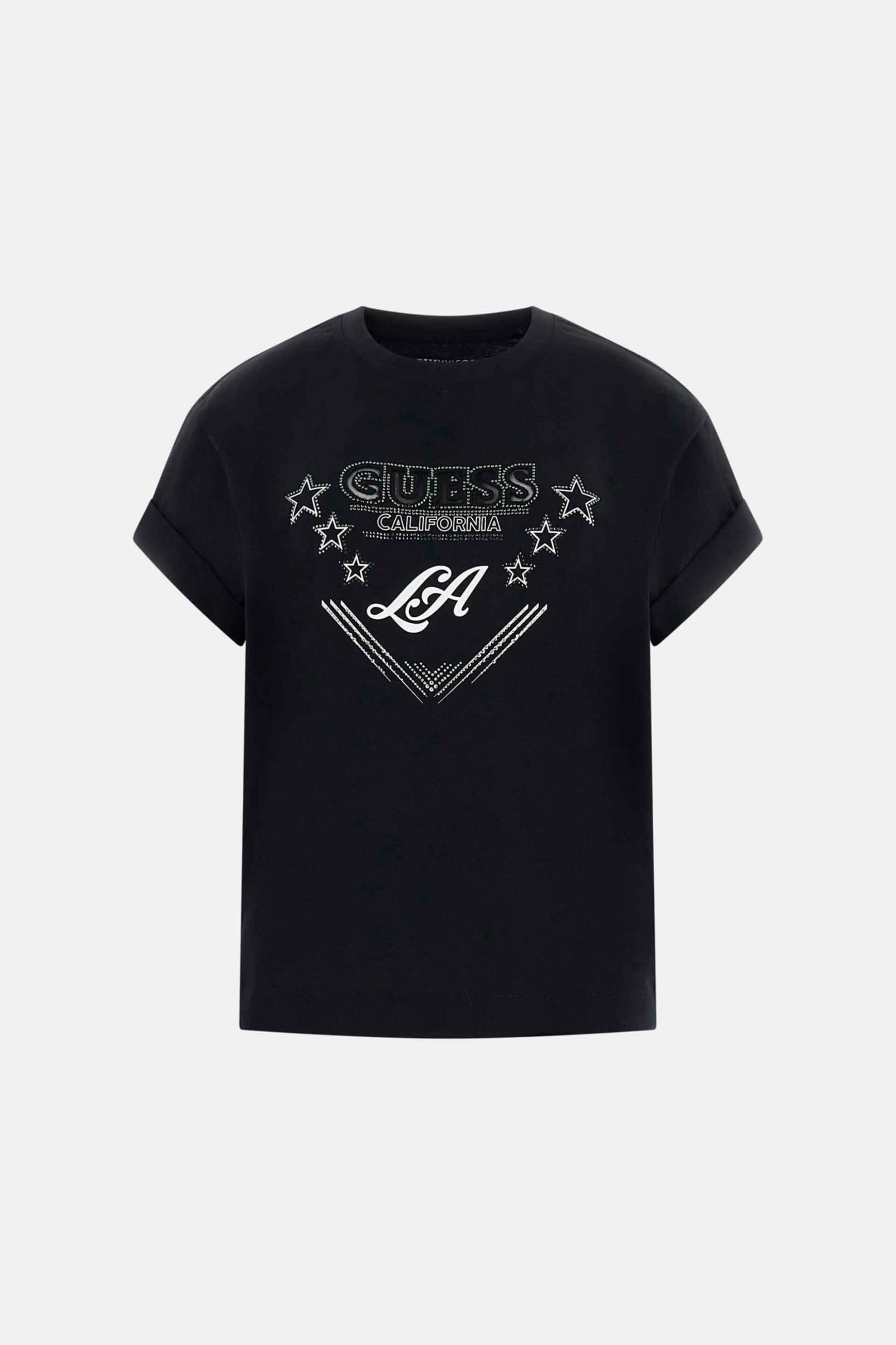 Guess Γυναικείο T-Shirt με Λογότυπο Απο Στρας - W6Ri30I3Z14 Μαύρο
