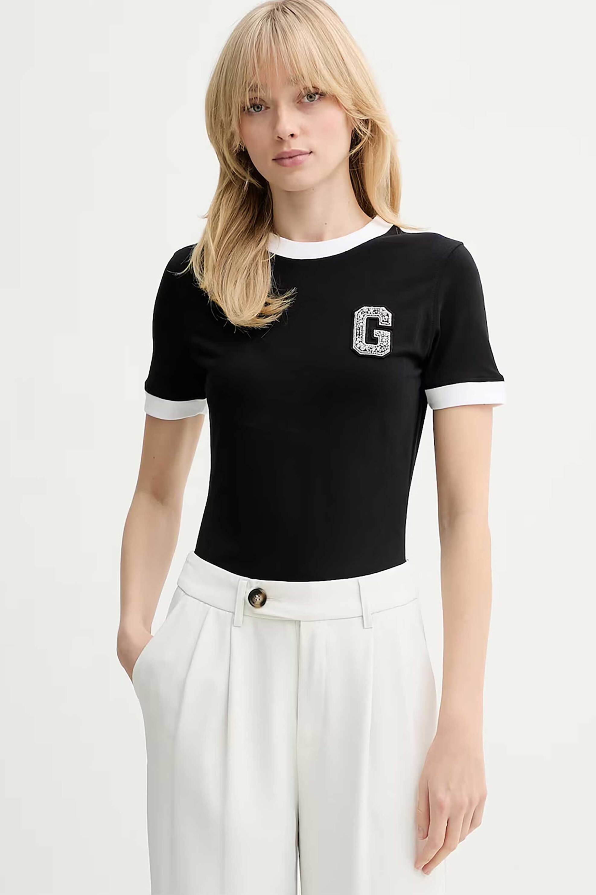 Guess γυναικείο T-shirt με logo patch - W6RI31J1314 Μαύρο