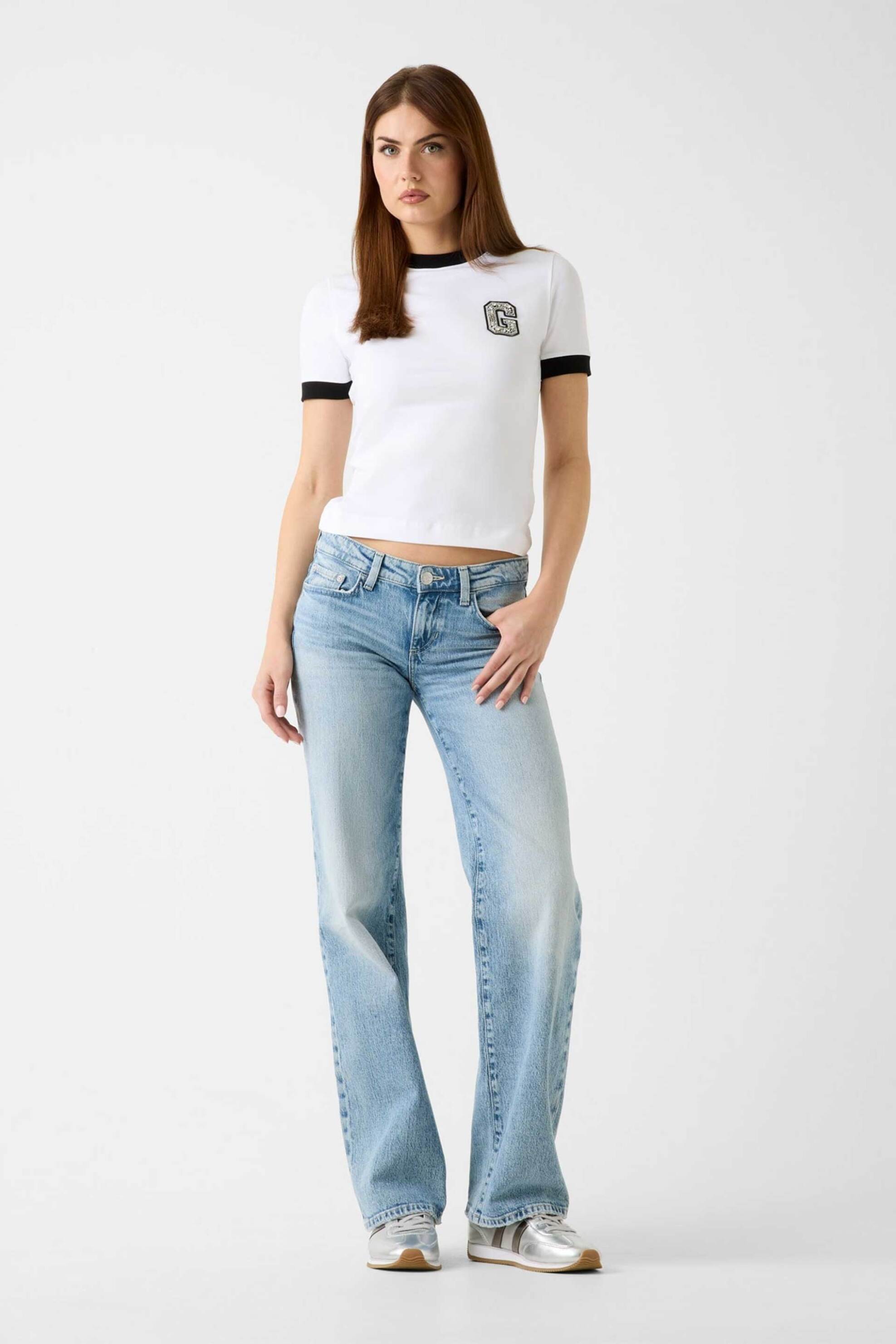 Guess γυναικείο T-shirt με logo patch - W6RI31J1314 Λευκό