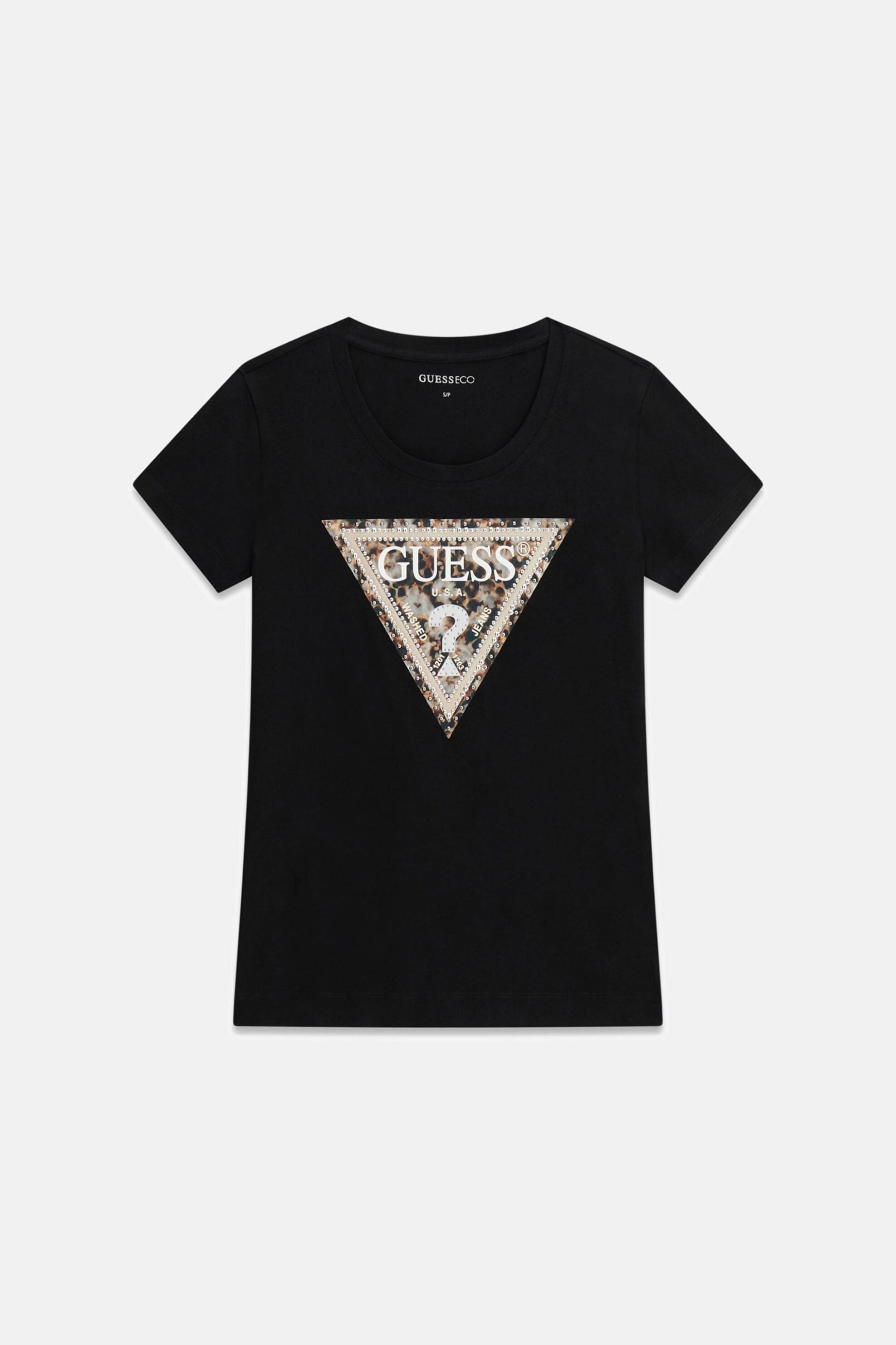 Guess γυναικείο T-shirt με ανάγλυφο λογότυπο με στρας Slim Fit - W6RI32J1314 Μαύρο φωτογραφία