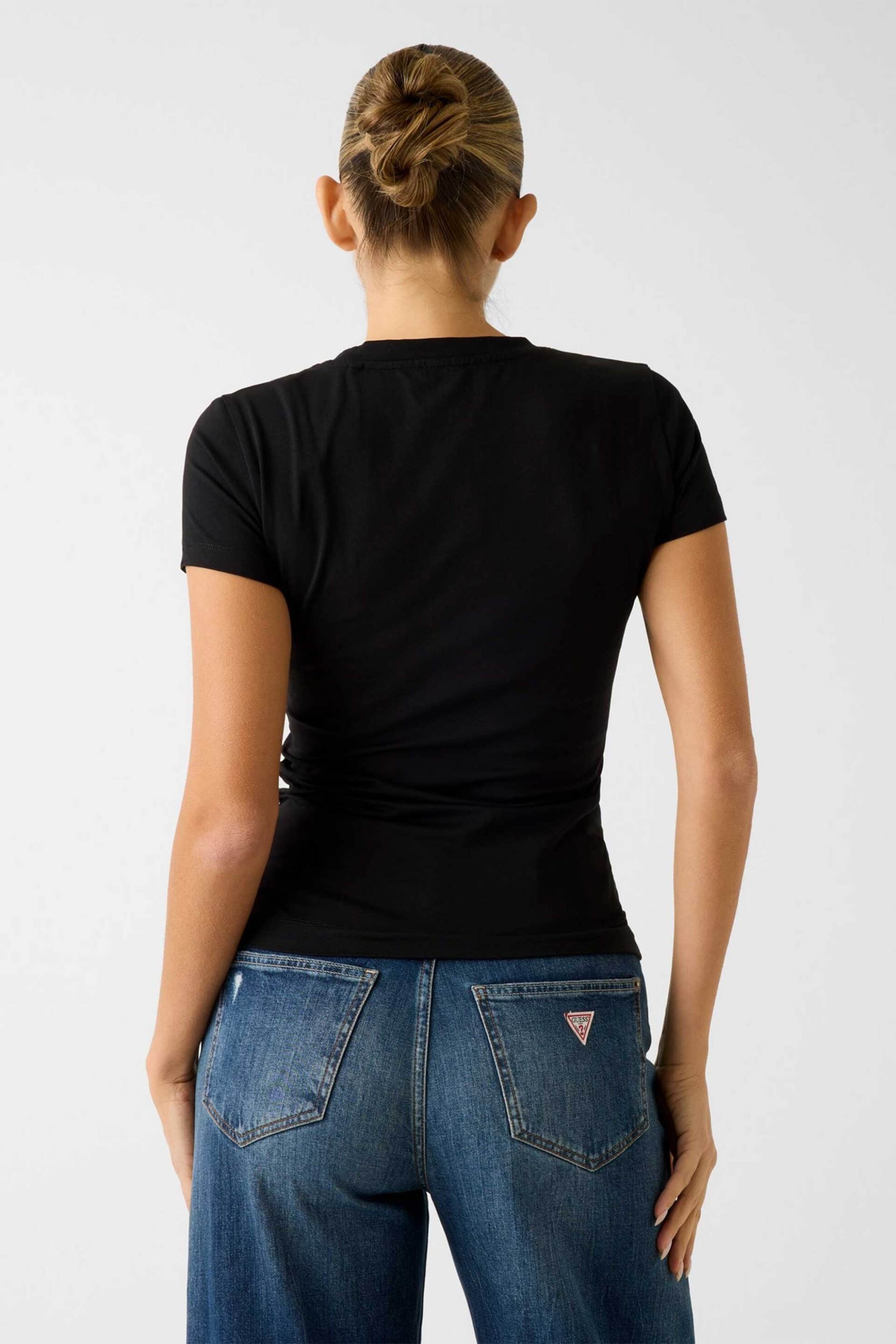 Guess γυναικείο T-shirt με ανάγλυφο λογότυπο με στρας Slim Fit - W6RI35J1314 Μαύρο φωτογραφία