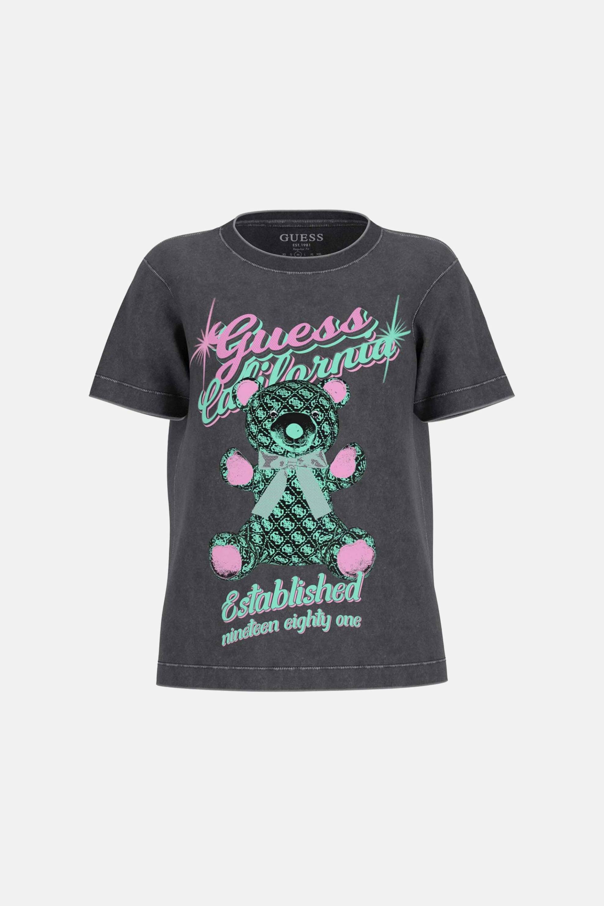 Guess γυναικείο T-shirt με λογότυπο και print Regular Fit - W6RI38I3Z14 Μαύρο
