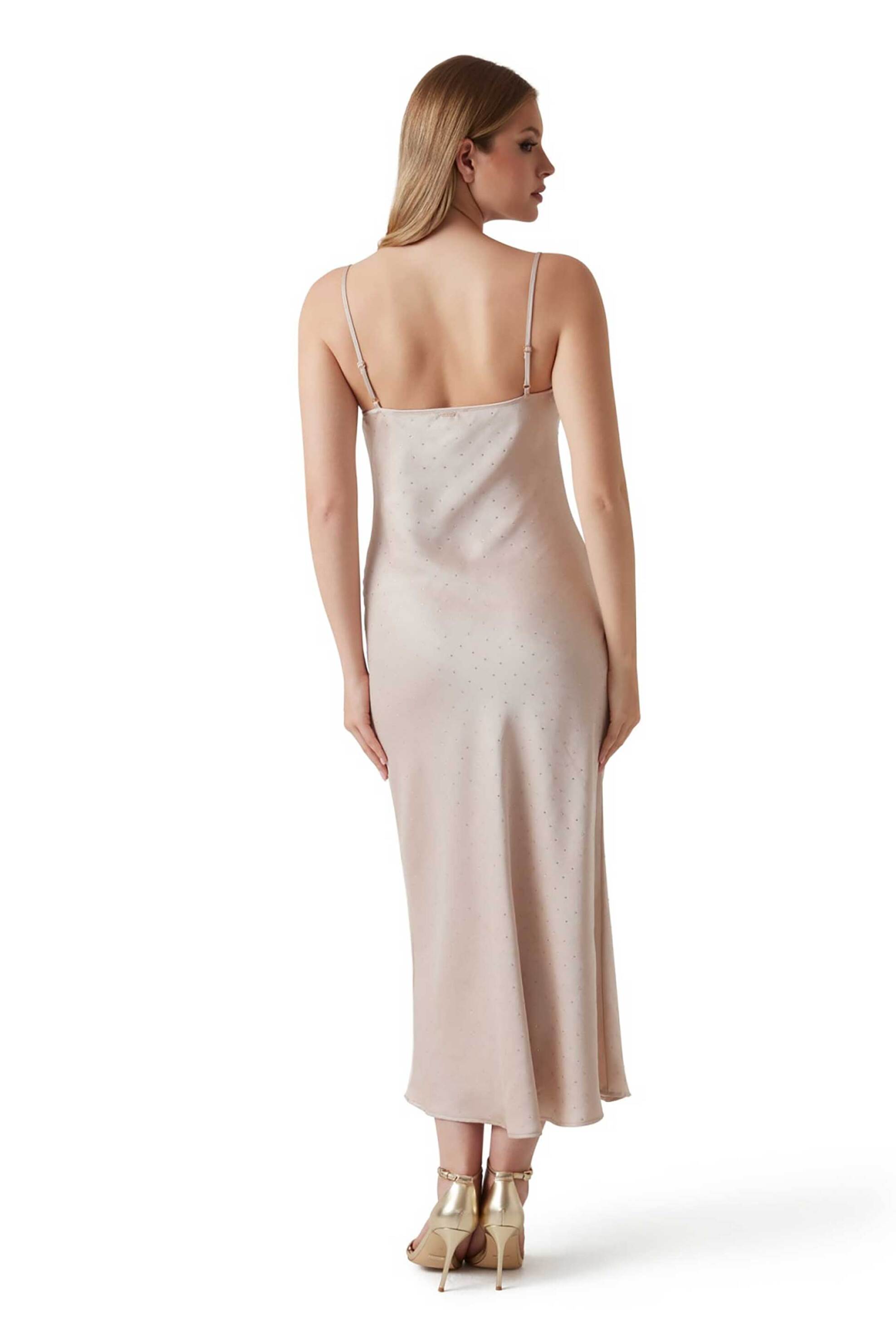 GUESS Guess γυναικείο midi αμάνικο φόρεμα με λεπτή τιράντα Slim Fit "Akilina" - W6RK50WJ732 Μπεζ - 3