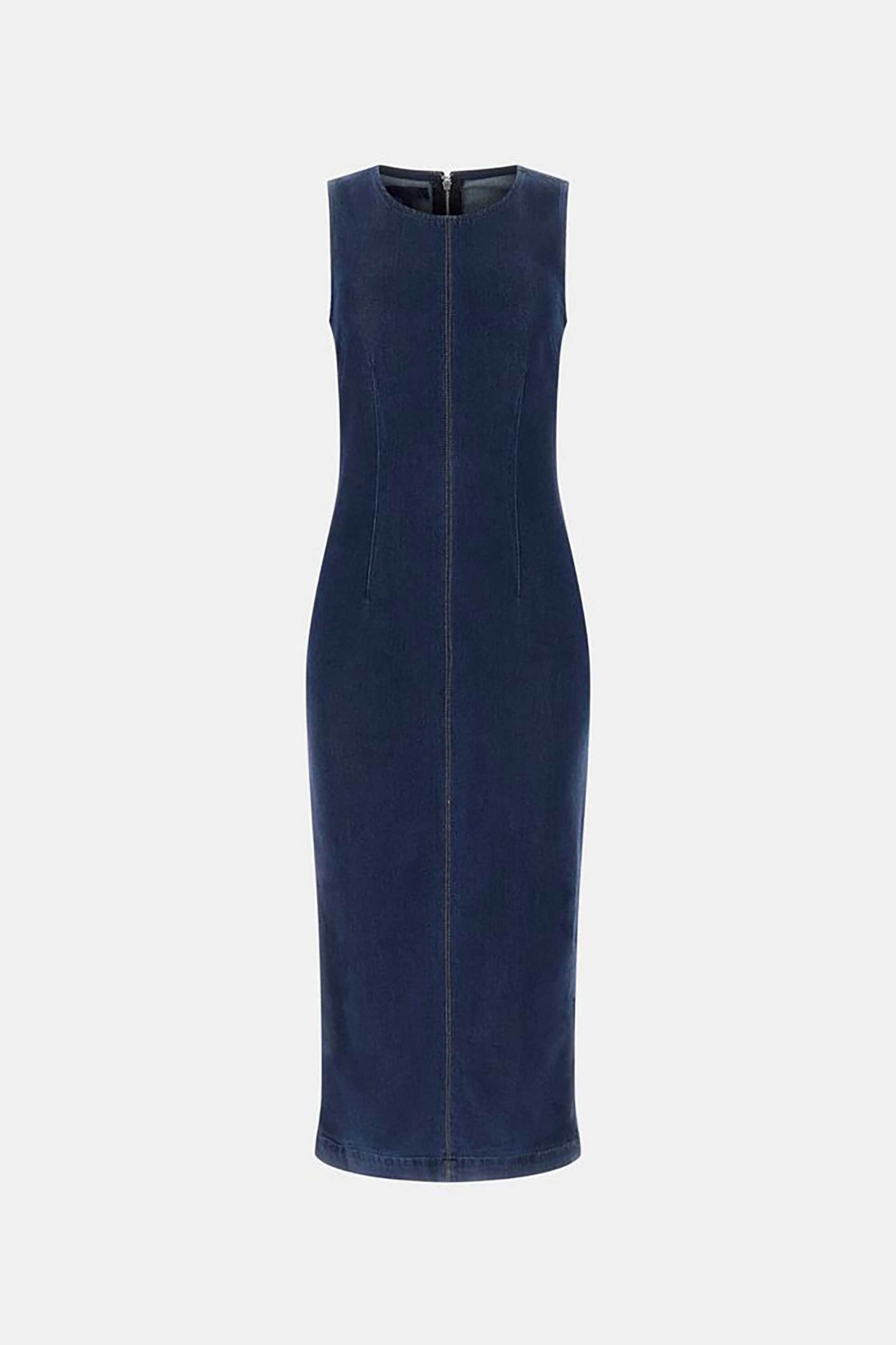 Guess Γυναικείo Midi Αμάνικο Denim Φόρεμα Slim Fit - W6Rk72D6980 Blue Σκούρο