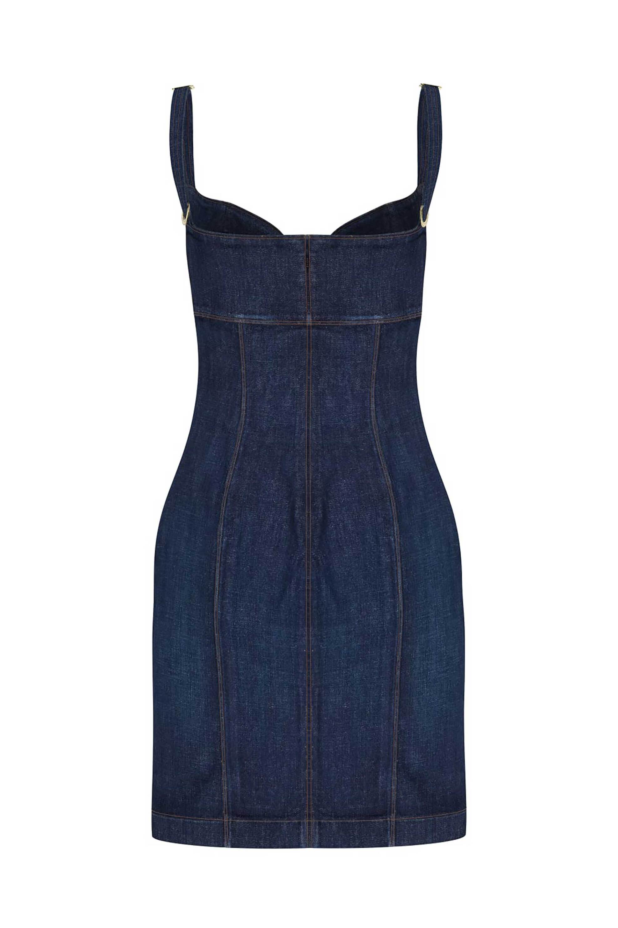 Guess Γυναικείo Mini Αμάνικο Denim Φόρεμα Slim Fit - W6Rk95D6881 Blue Σκούρο