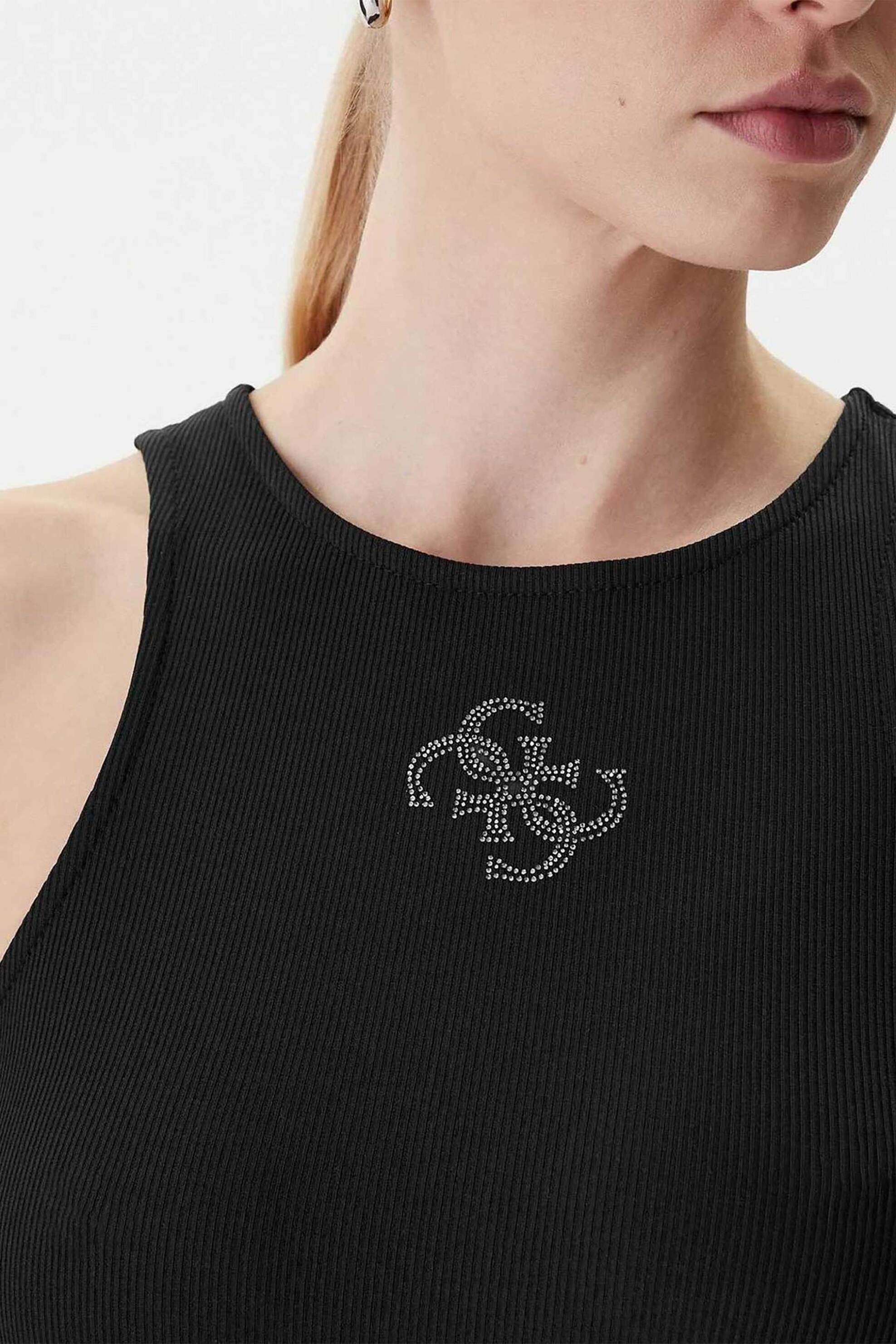 GUESS Guess γυναικείο αμάνικο τοπ με logo print ribbed Slim Fit - W6RP39KD092 Μαύρο - 2