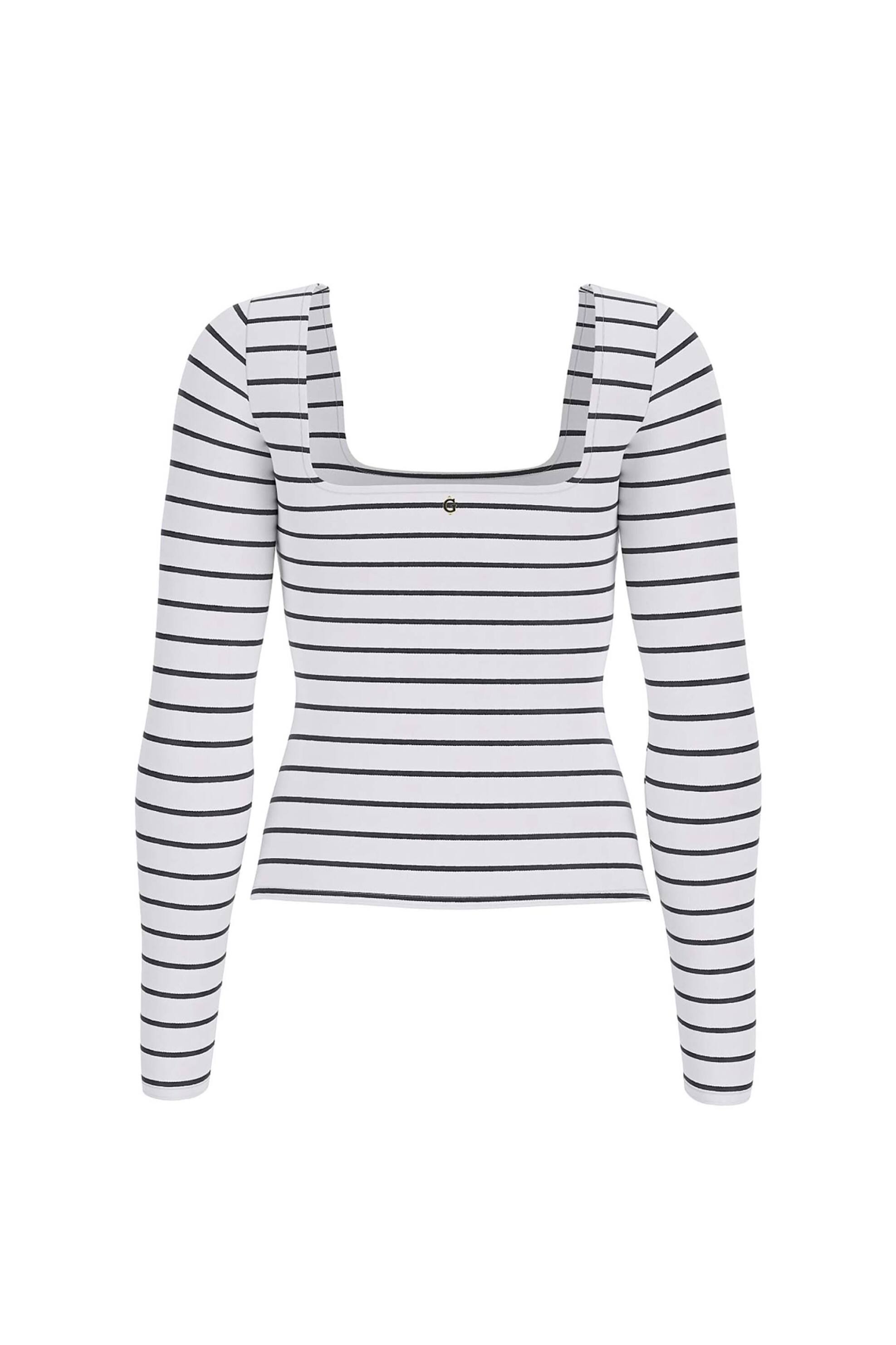 Guess Γυναικεία Μπλούζα με Ριγέ Σχέδιο Slim Fit - W6Rp49Kd492 Ασπρόμαυρο