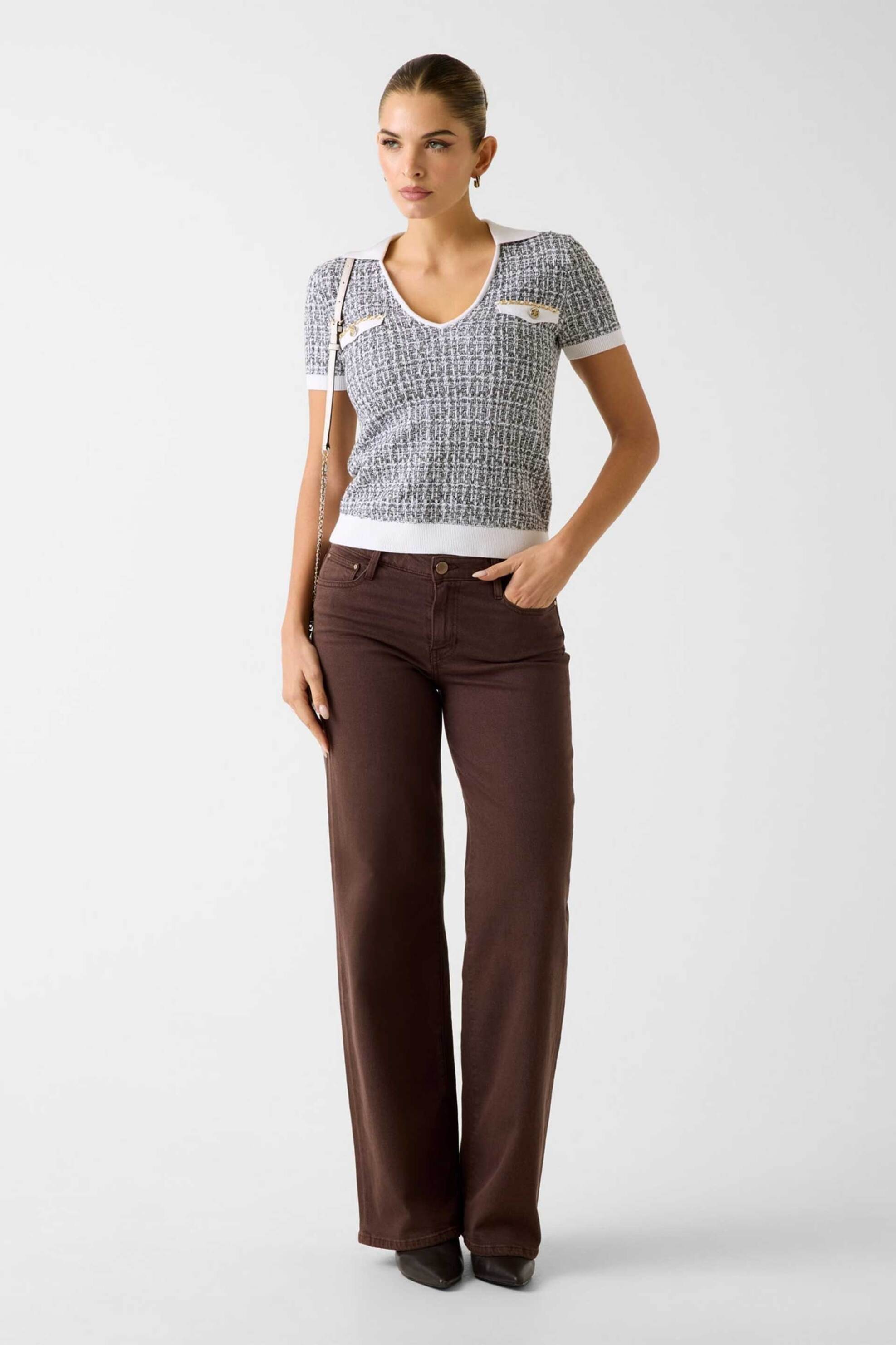 GUESS Guess γυναικεία tweed πλεκτή μπλούζα Regular Fit - W6RR27Z0361 Ασπρόμαυρο - 2