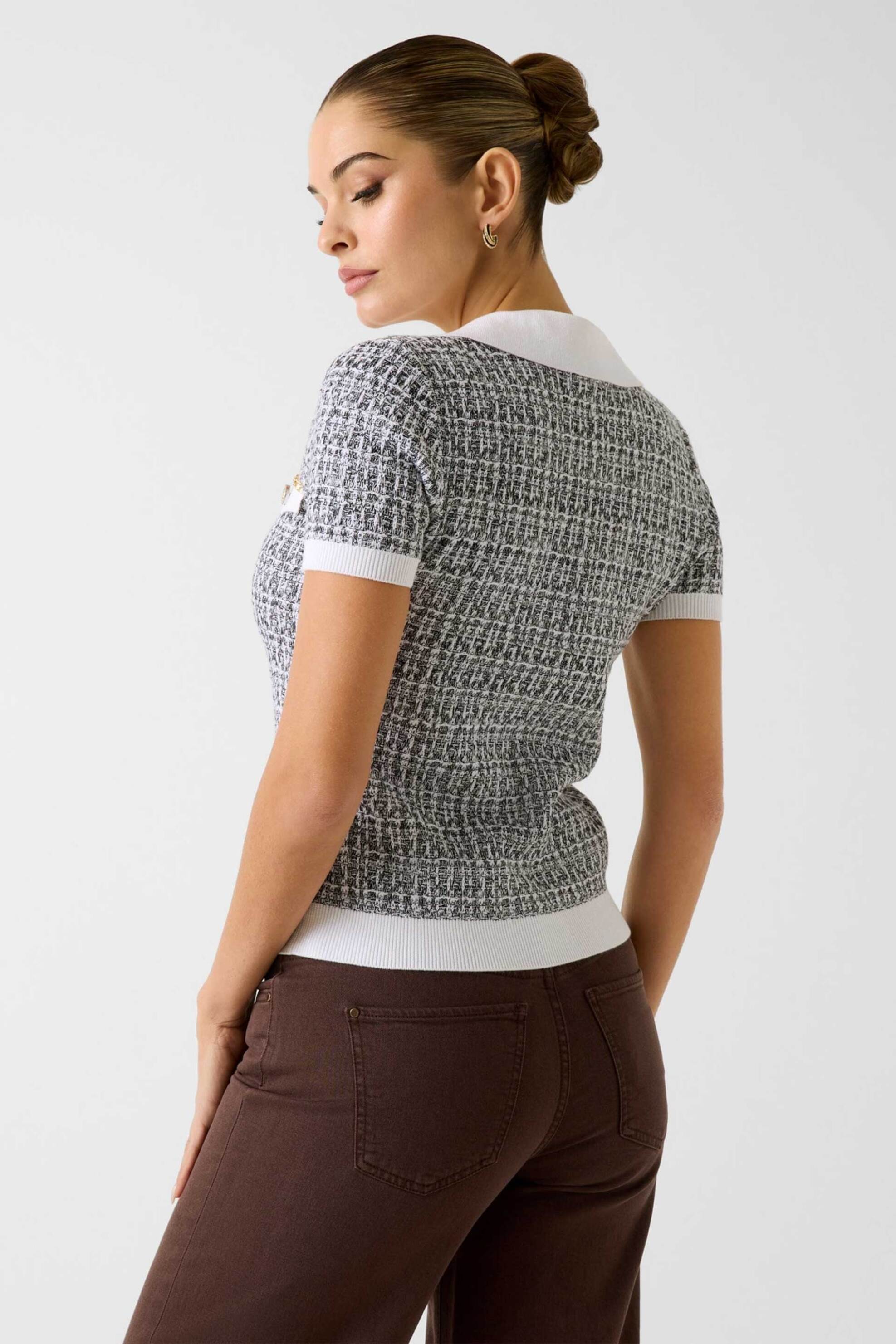 GUESS Guess γυναικεία tweed πλεκτή μπλούζα Regular Fit - W6RR27Z0361 Ασπρόμαυρο - 3