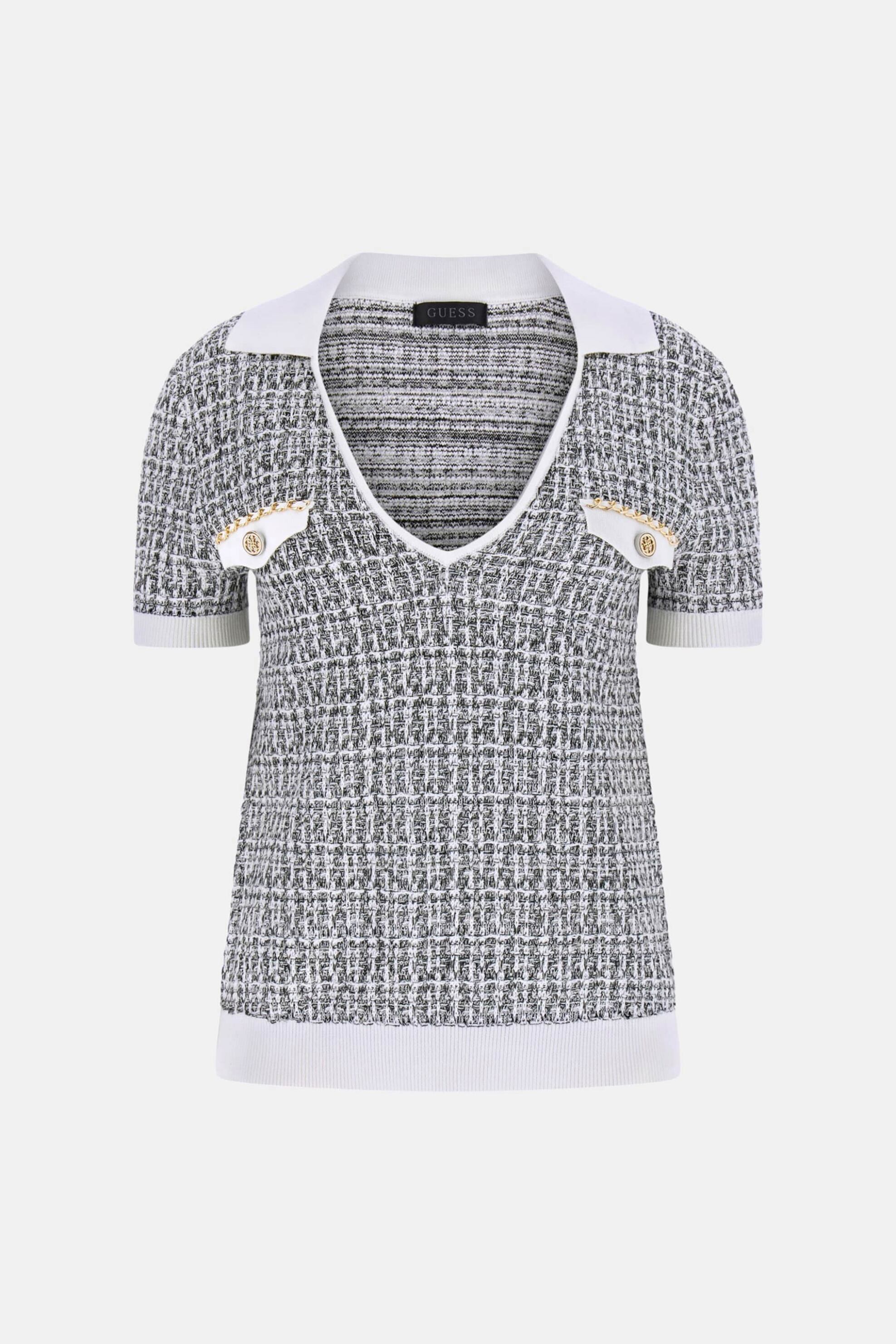 Guess Γυναικεία Tweed Πλεκτή Μπλούζα Regular Fit - W6Rr27Z0361 Ασπρόμαυρο