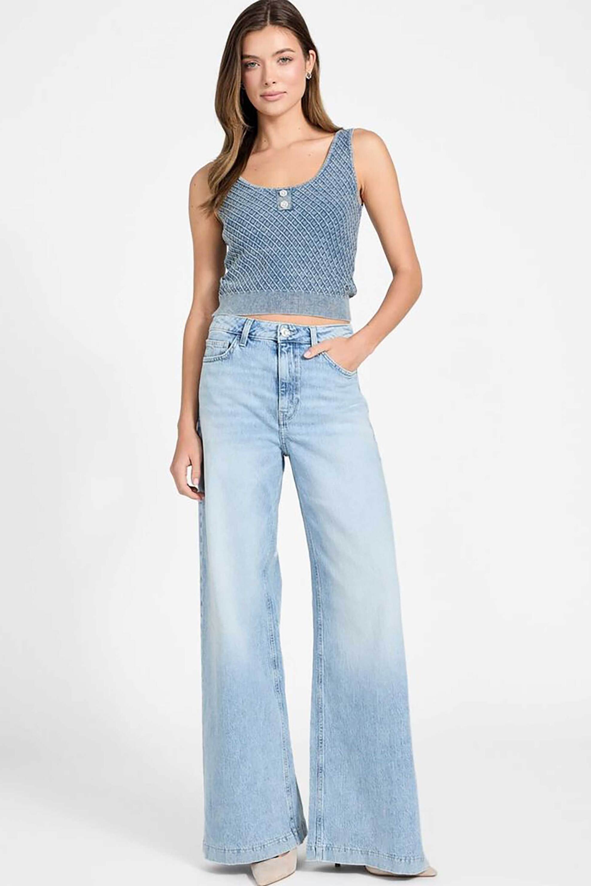 Guess γυναικείο αμάνικο τοπ με ανάγλυφη υφή Regular Fit "Lylah" - W6RR28Z3P41 Μπλε φωτογραφία