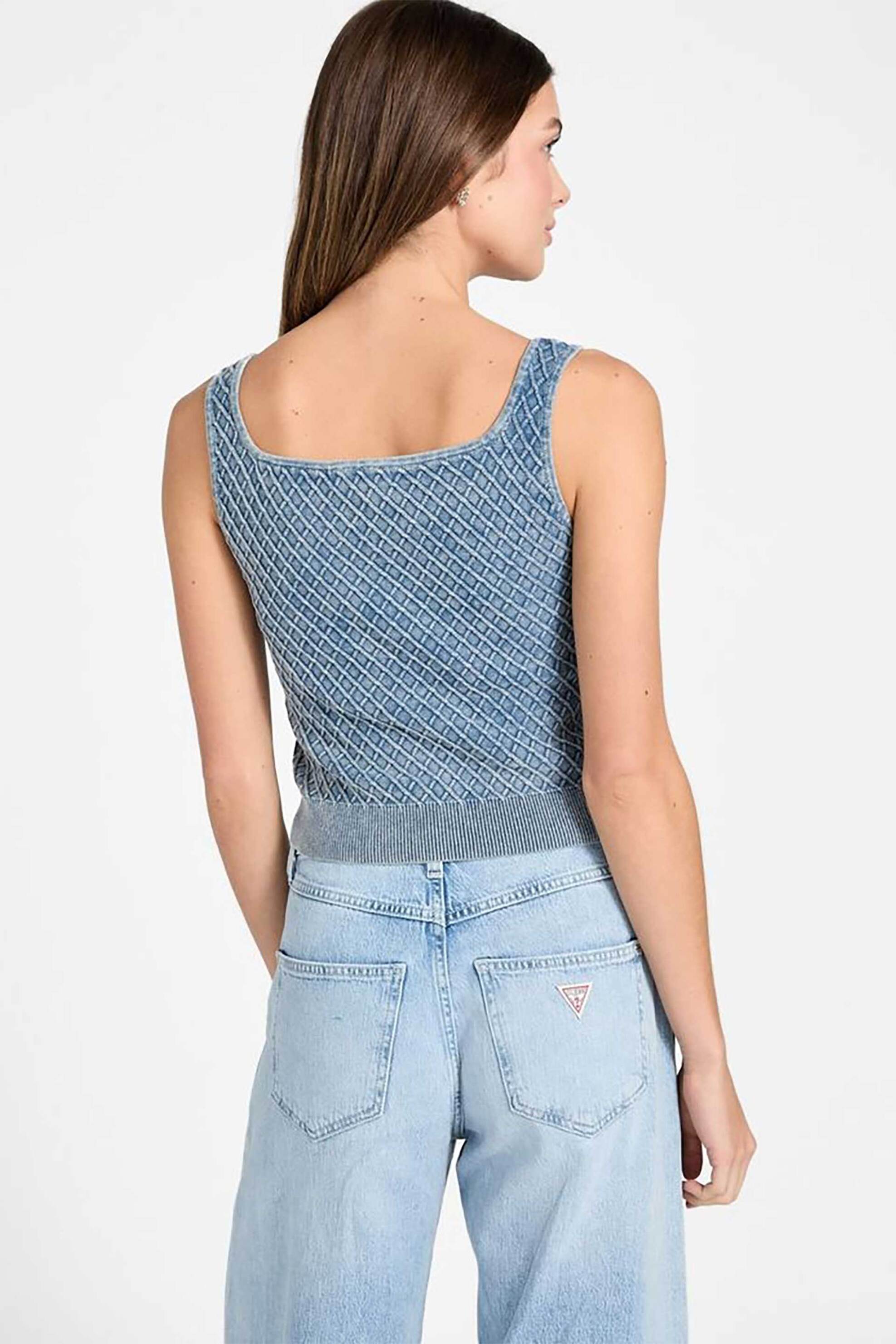 Guess γυναικείο αμάνικο τοπ με ανάγλυφη υφή Regular Fit "Lylah" - W6RR28Z3P41 Μπλε φωτογραφία