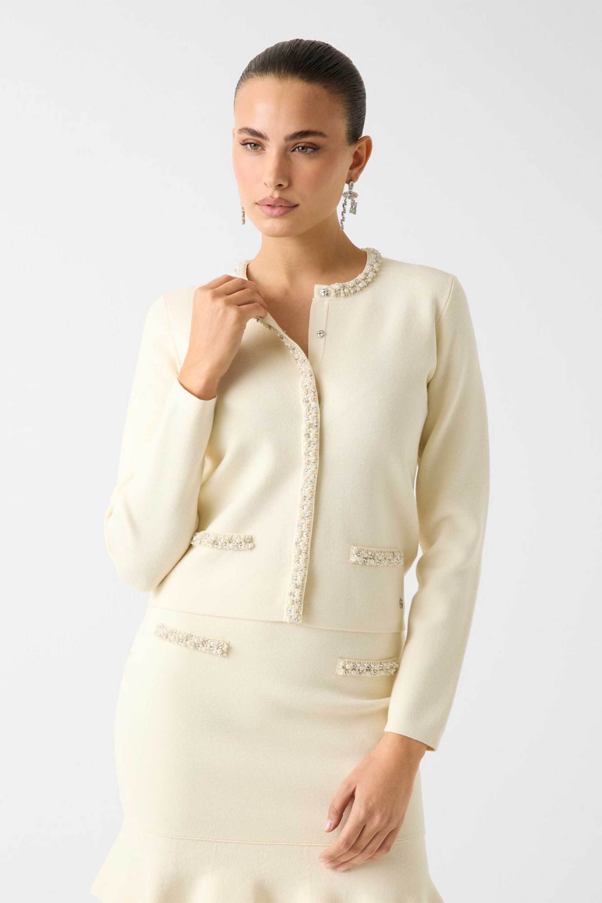 GUESS Guess γυναικεία ζακέτα με κουμπιά απο στρας Regular Fit - W6RR42Z4422 Κρέμ