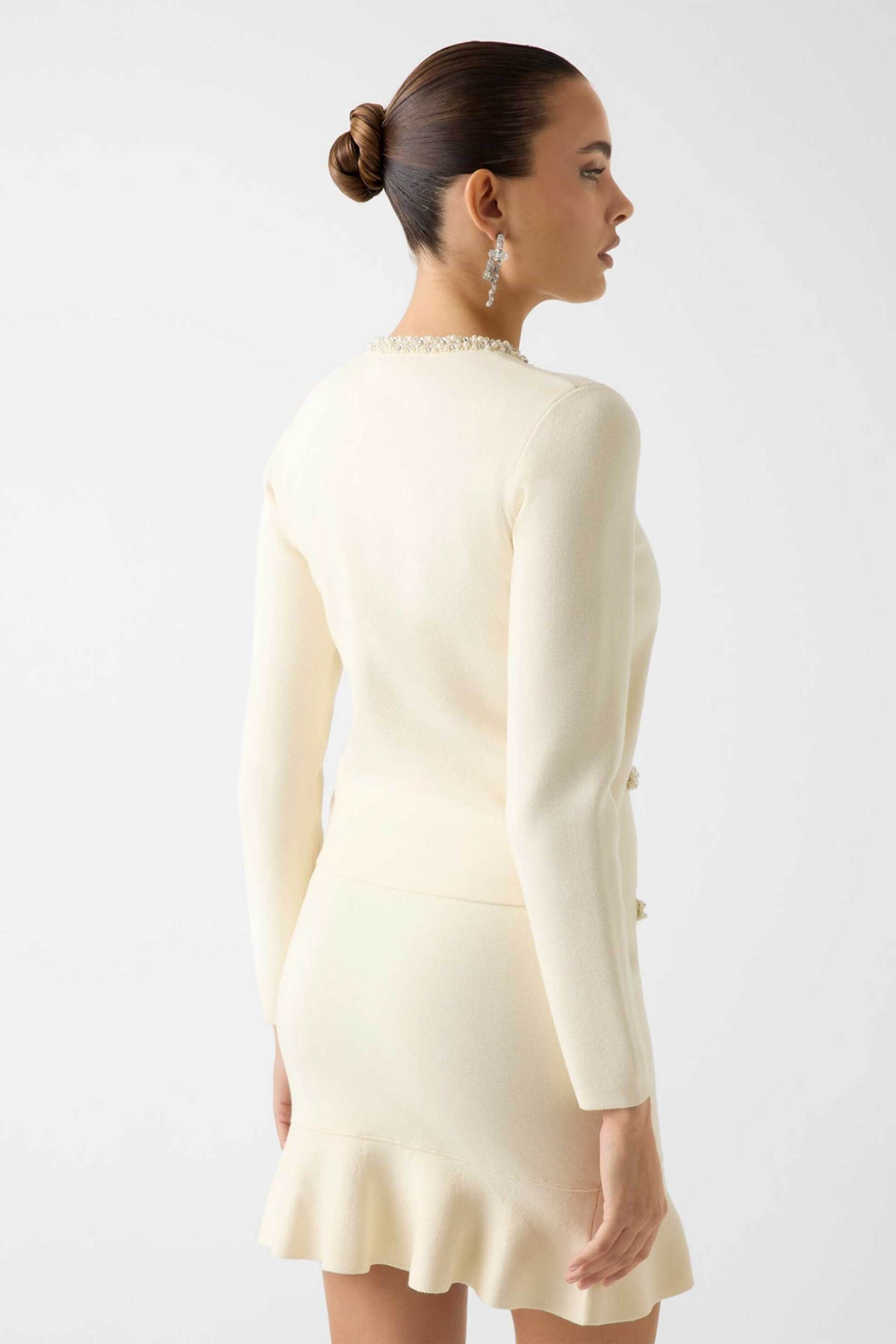 Guess γυναικεία ζακέτα με κουμπιά απο στρας Regular Fit - W6RR42Z4422 Κρέμ φωτογραφία