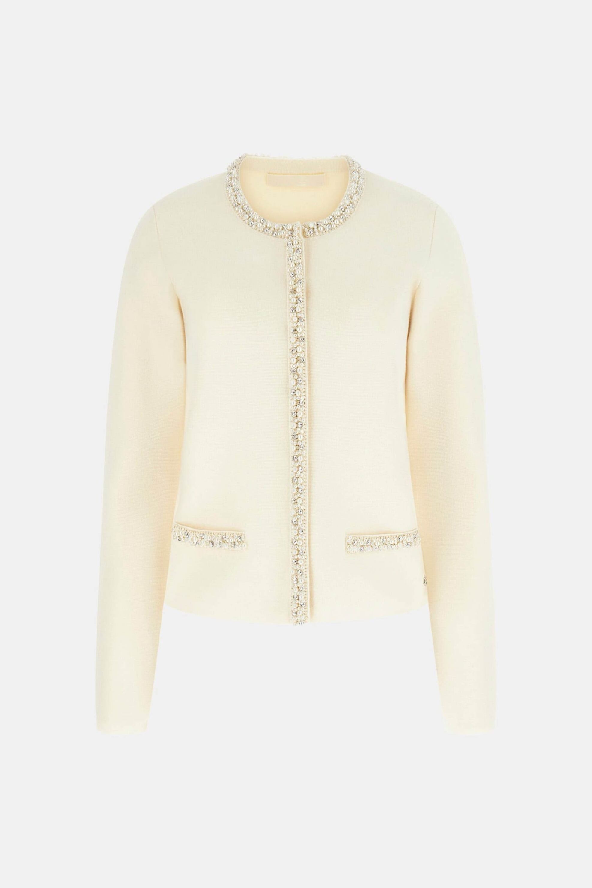 Guess γυναικεία ζακέτα με κουμπιά απο στρας Regular Fit - W6RR42Z4422 Κρέμ φωτογραφία