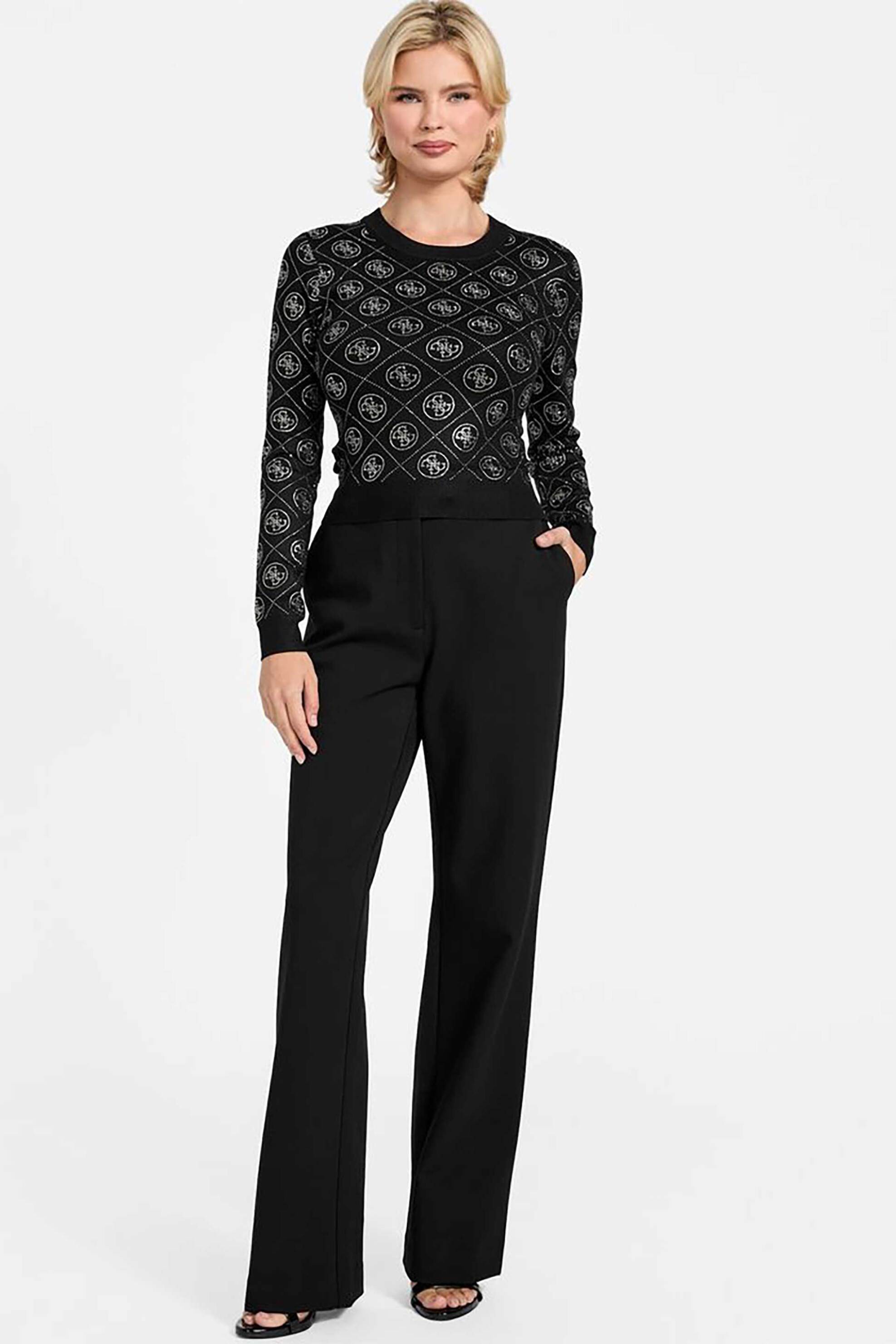 Guess γυναικείο πουλόβερ με all-over logo print - W6RR66Z3JD2 Μαύρο